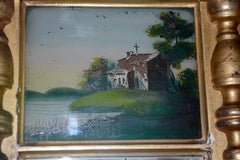 Early 20th Century Gold Gilded Mirror with Reverse Painting