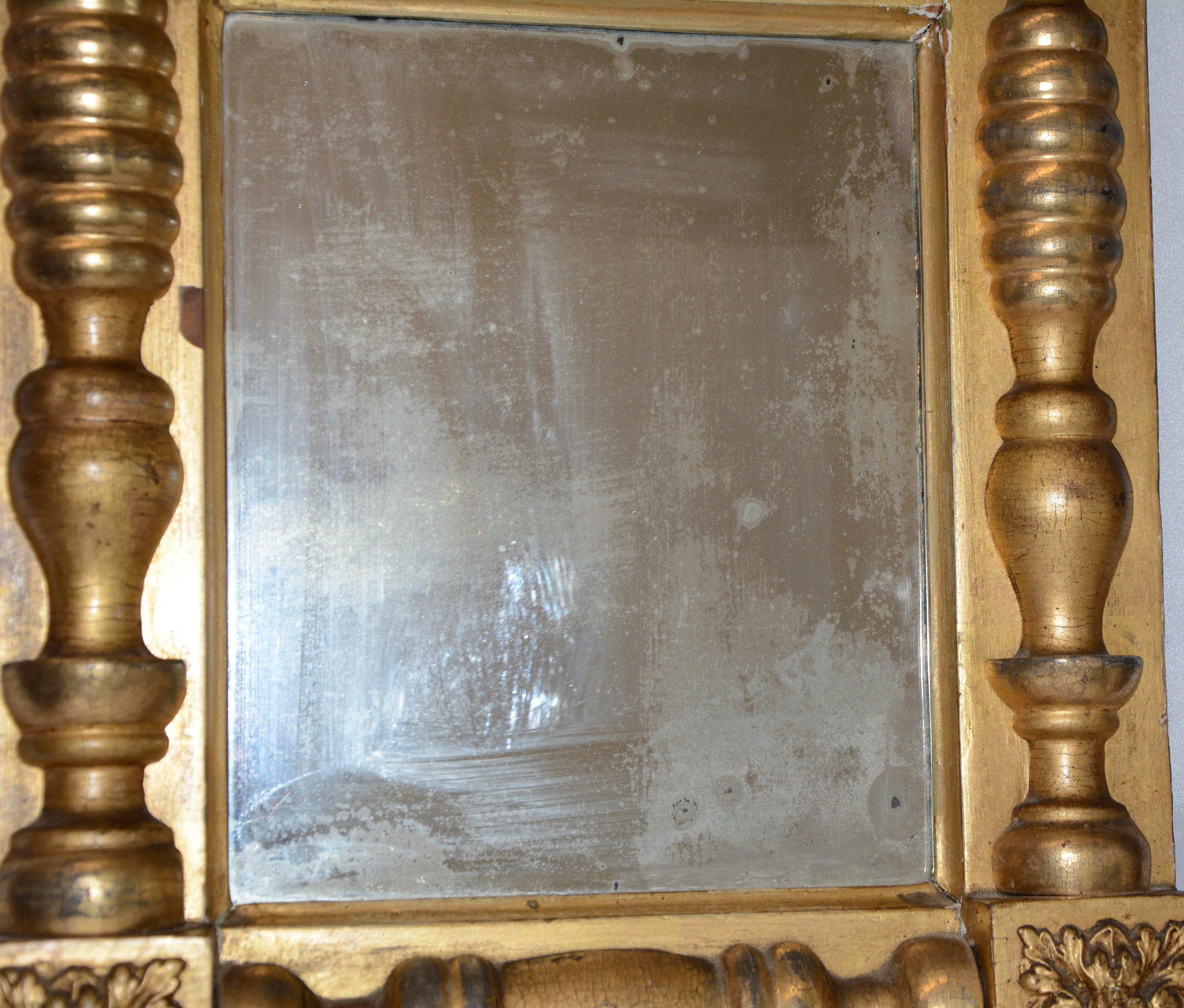 French Early 20th Century Gold Gilded Mirror with Reverse Painting For Sale