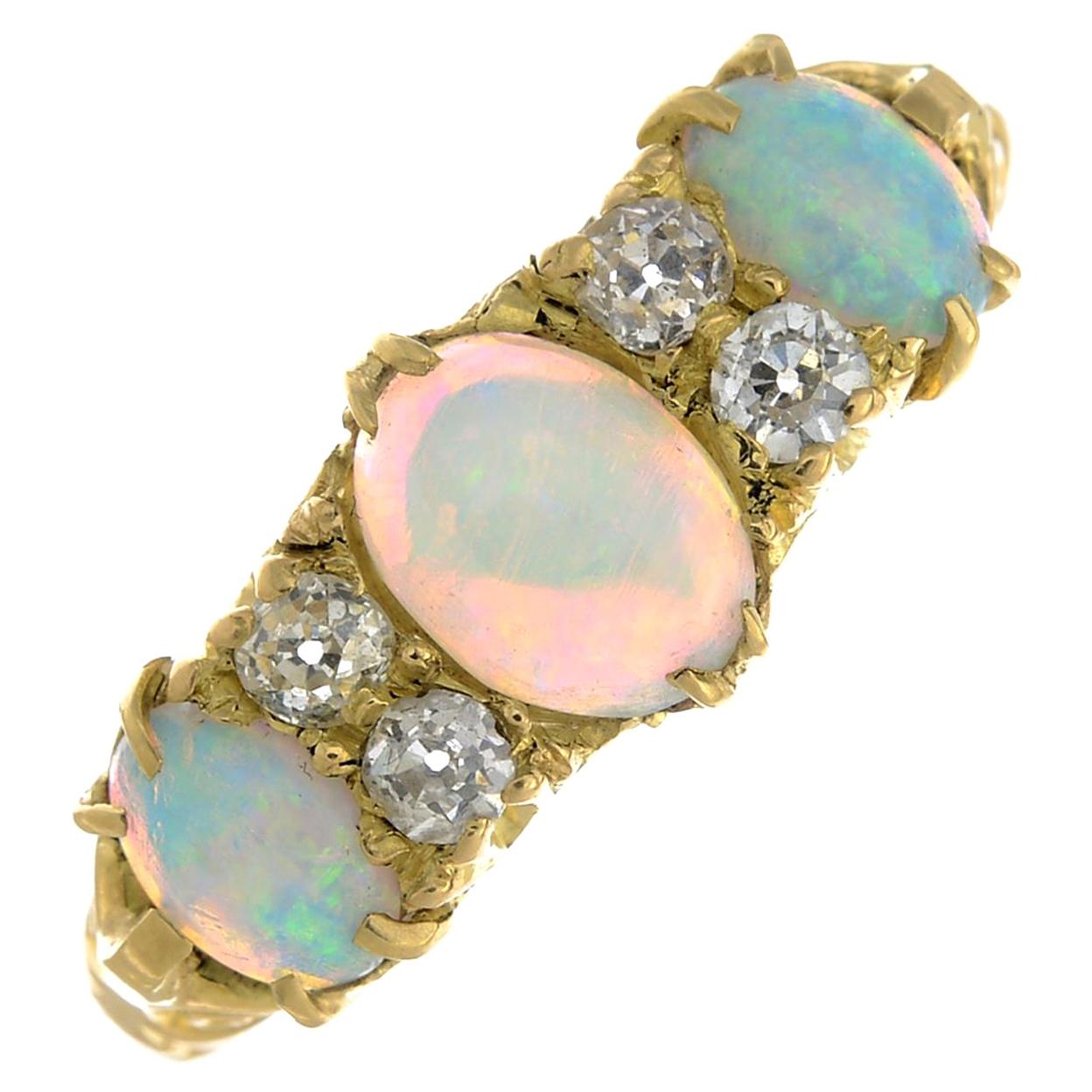 Early 20th Century Gold Opal and Diamond Dress Ring