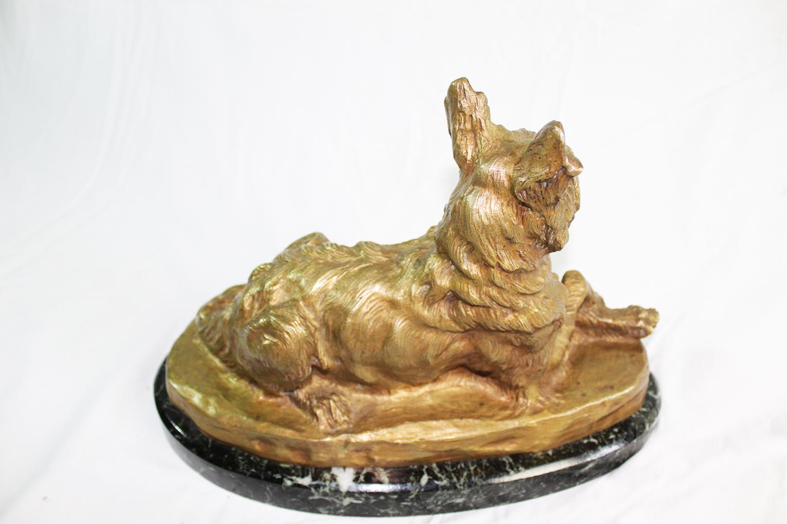 Art Deco Early 20th Century Gold Patina Bronze Dog Signed by Thomas Cartier