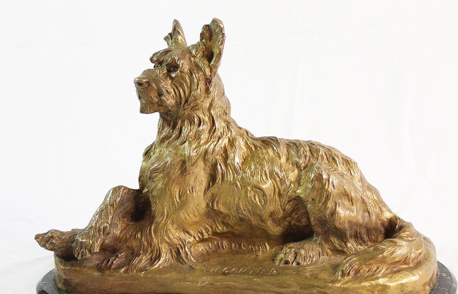 French Early 20th Century Gold Patina Bronze Dog Signed by Thomas Cartier
