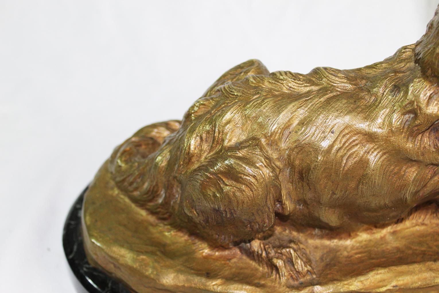 Cast Early 20th Century Gold Patina Bronze Dog Signed by Thomas Cartier