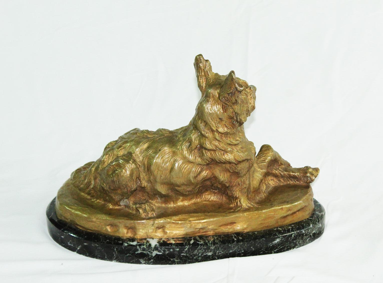 Early 20th Century Gold Patina Bronze Dog Signed by Thomas Cartier In Good Condition In MONTROZIER, FR