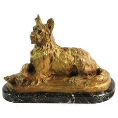Early 20th Century Gold Patina Bronze Dog Signed by Thomas Cartier