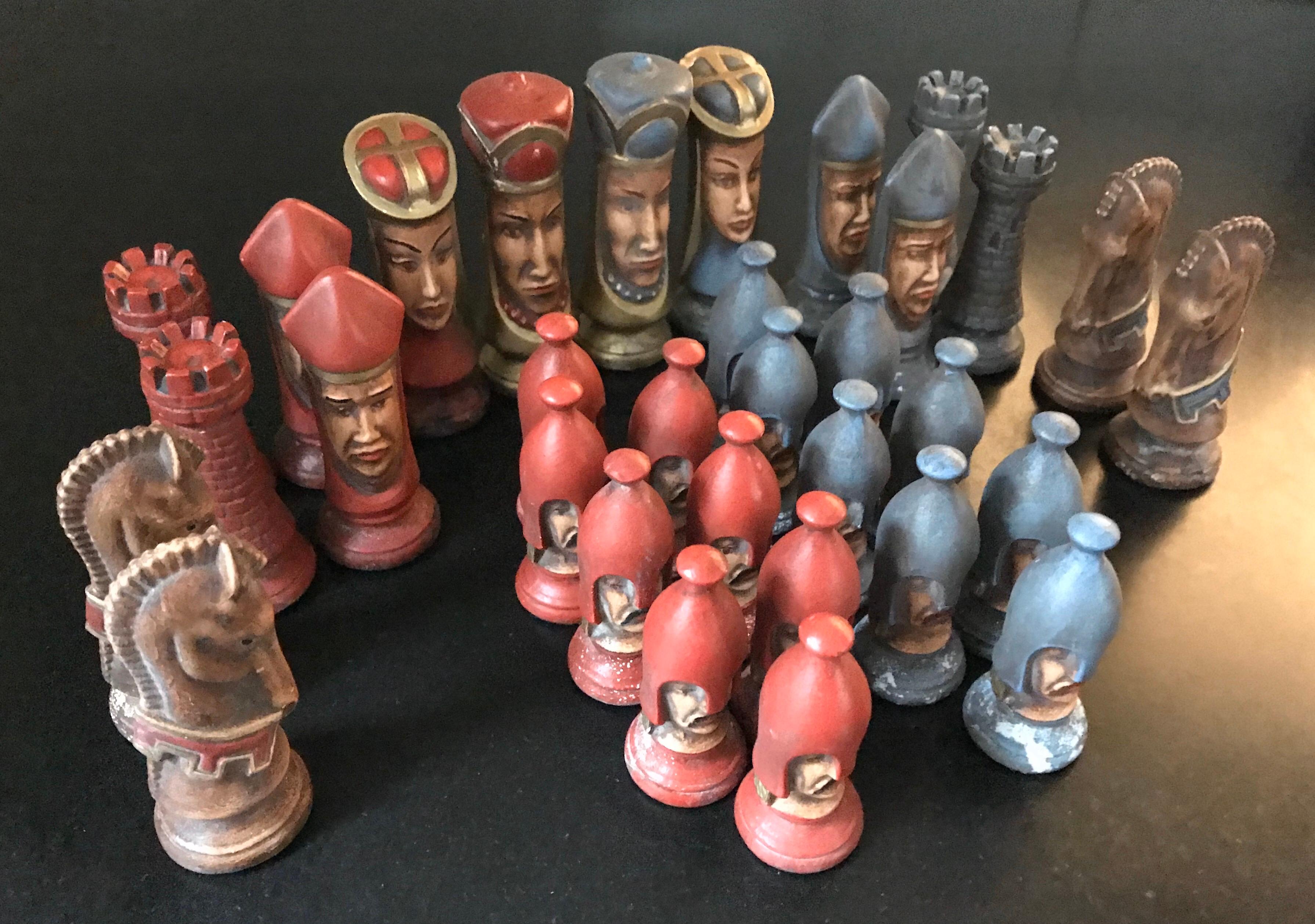 Late 20th Century Gothic Midieval “Game of Thrones” Style Chess Set In Good Condition In Bedford Hills, NY