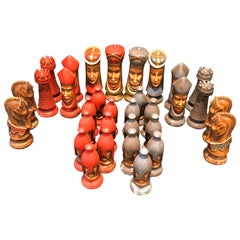 Vintage Late 20th Century Gothic Midieval “Game of Thrones” Style Chess Set