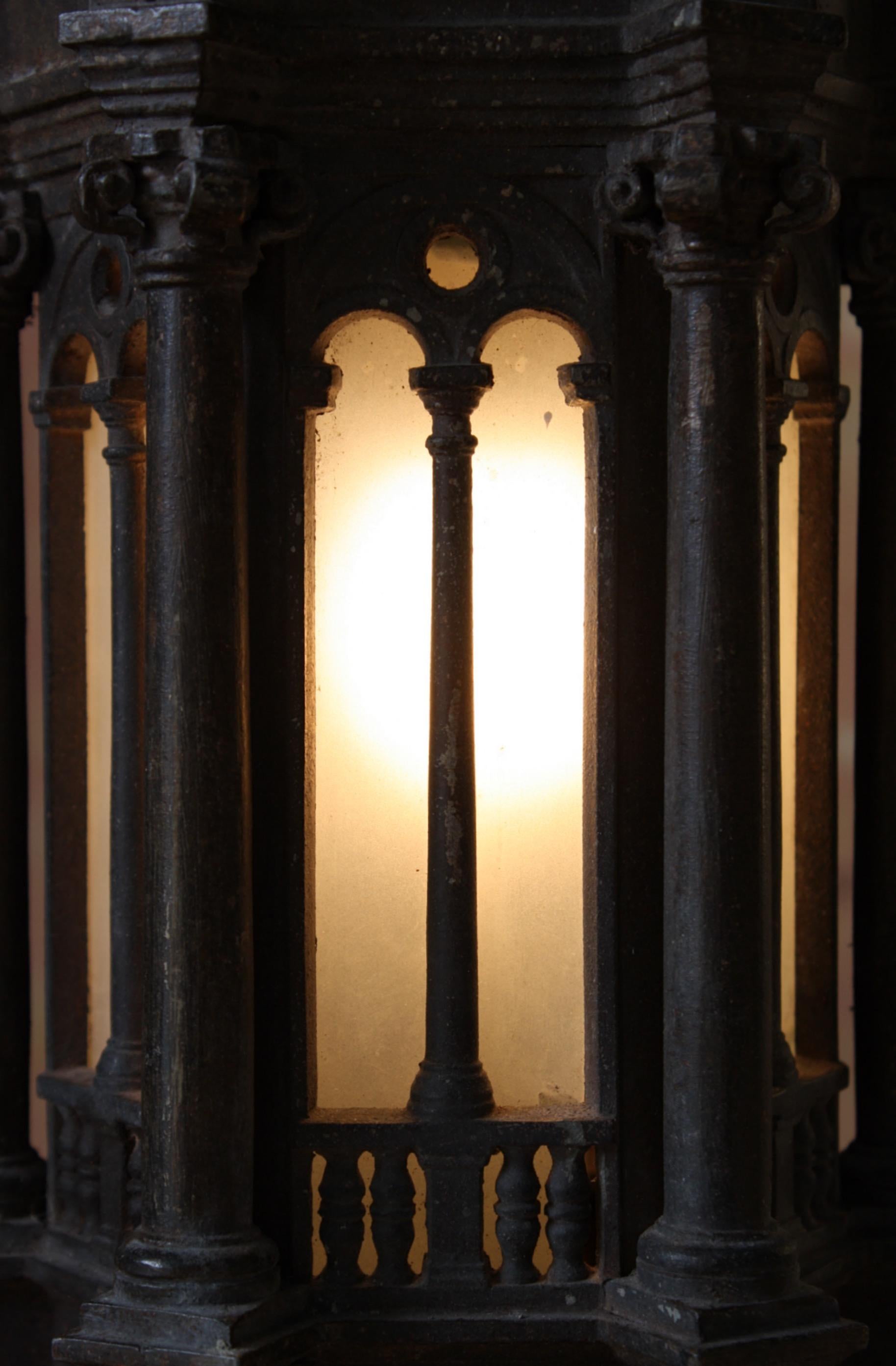 Early 20th Century Gothic Revival Architectural Cast Iron Hall Lantern Light 7