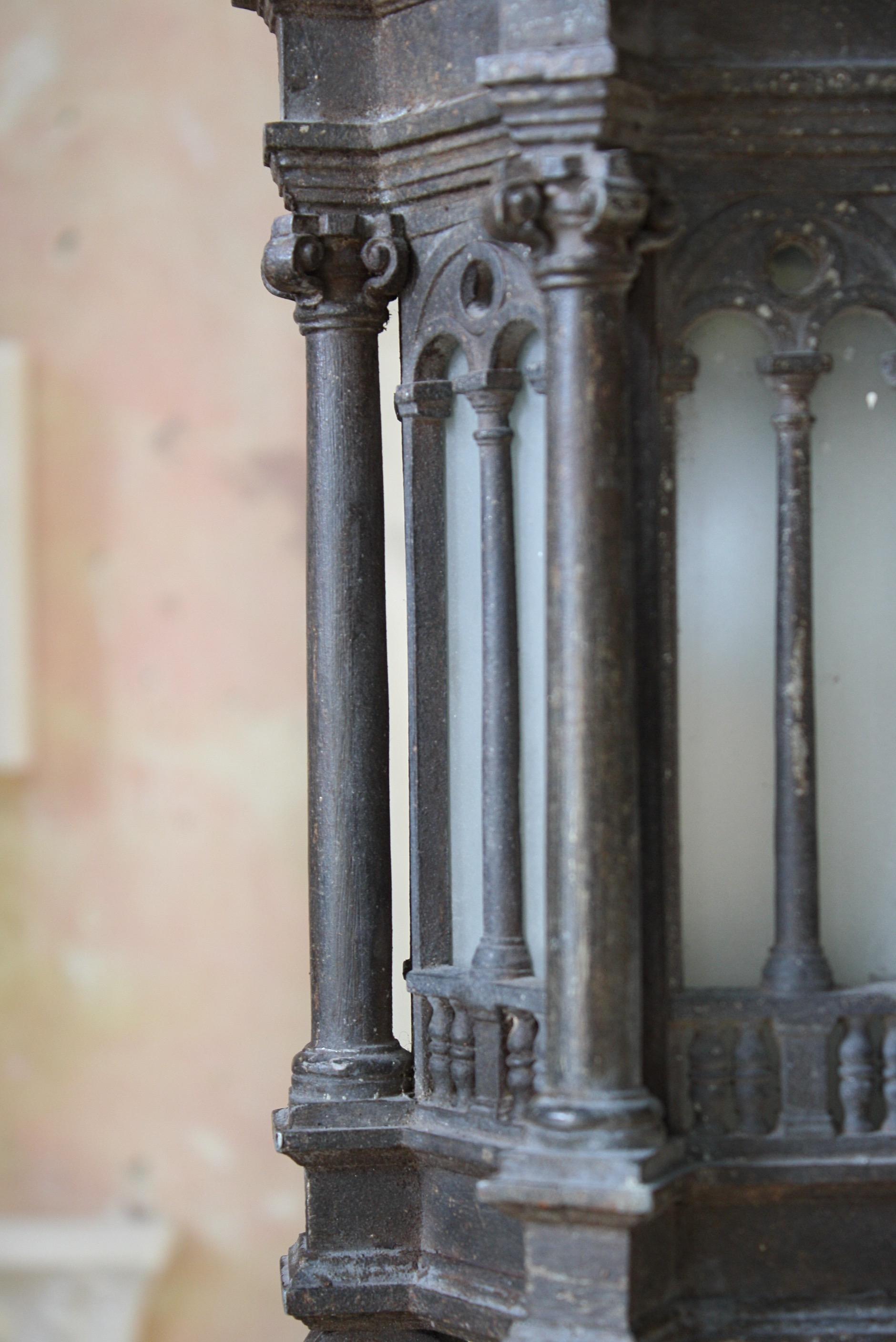 Early 20th Century Gothic Revival Architectural Cast Iron Hall Lantern Light 3