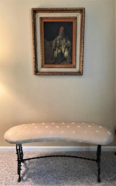 Early 20th Century Gothic Revival Black Cast Iron Bench with Silk