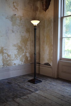 Early 20th Century Gothic Revival Bronze Opaline Standard Floor Lamp Light