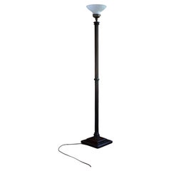 Early 20th Century Gothic Revival Bronze Opaline Standard Floor Lamp Light