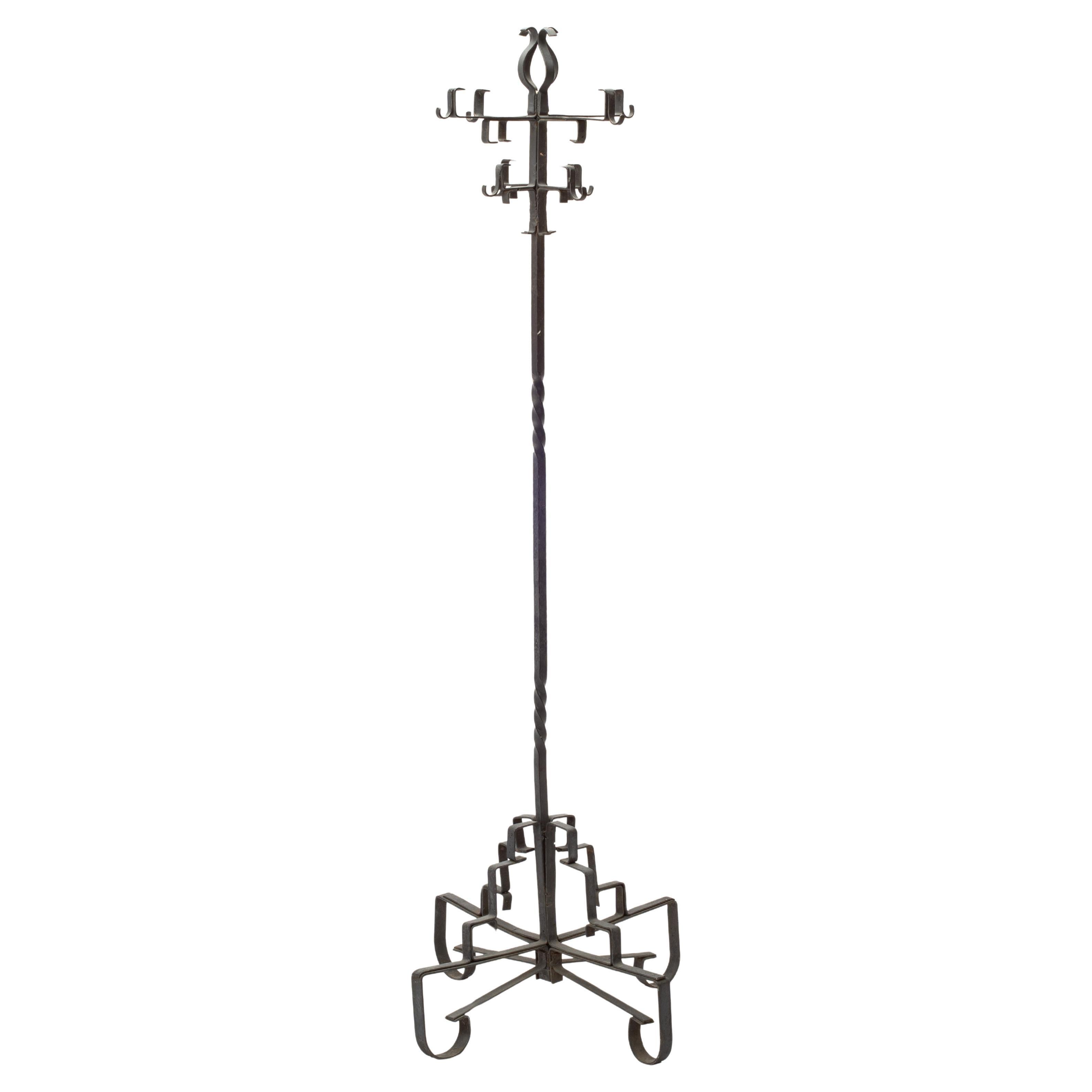 Early 20th Century Gothic Revival French Forged Iron Hat And Coat Rack
