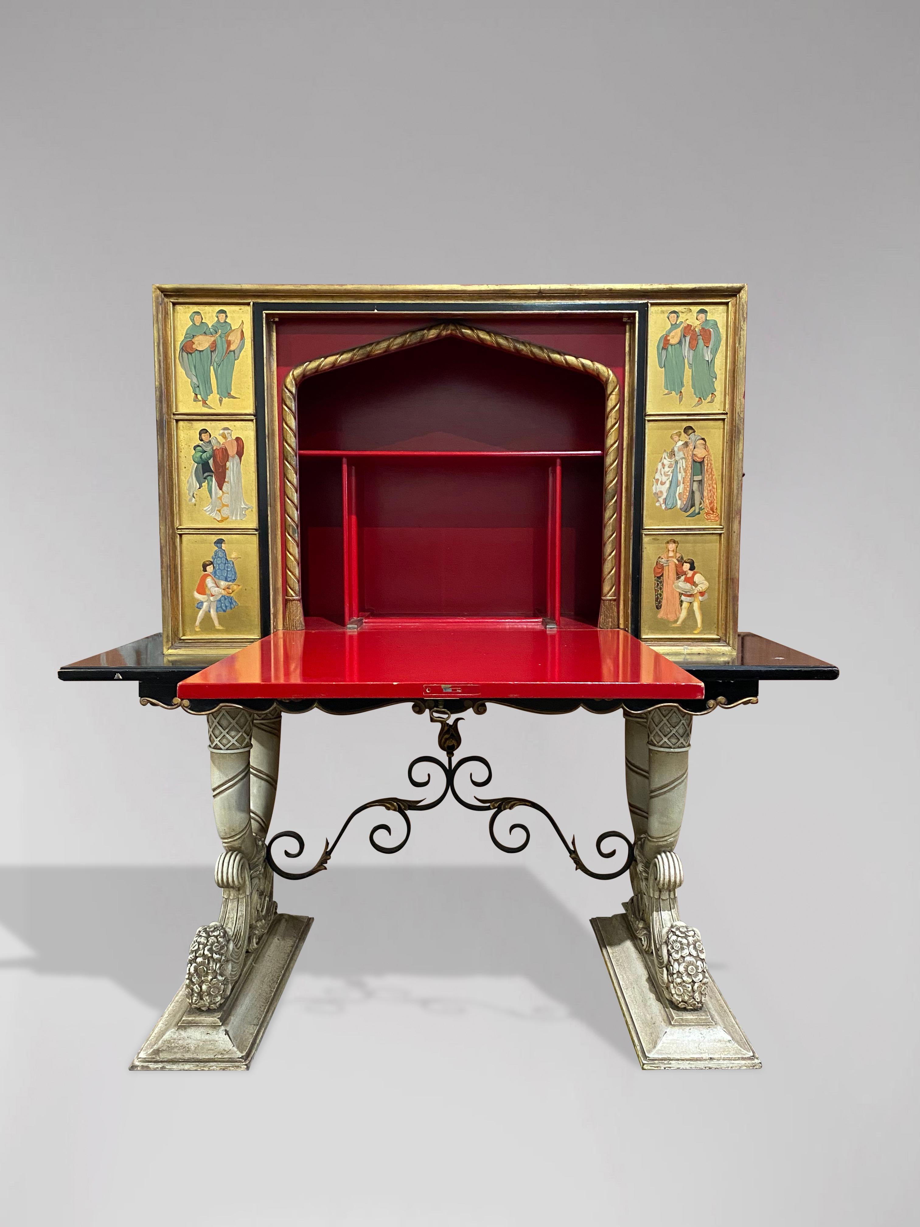 Belge Cabinet peint de style Revive gothique du début du 20e siècle sur Stand en vente