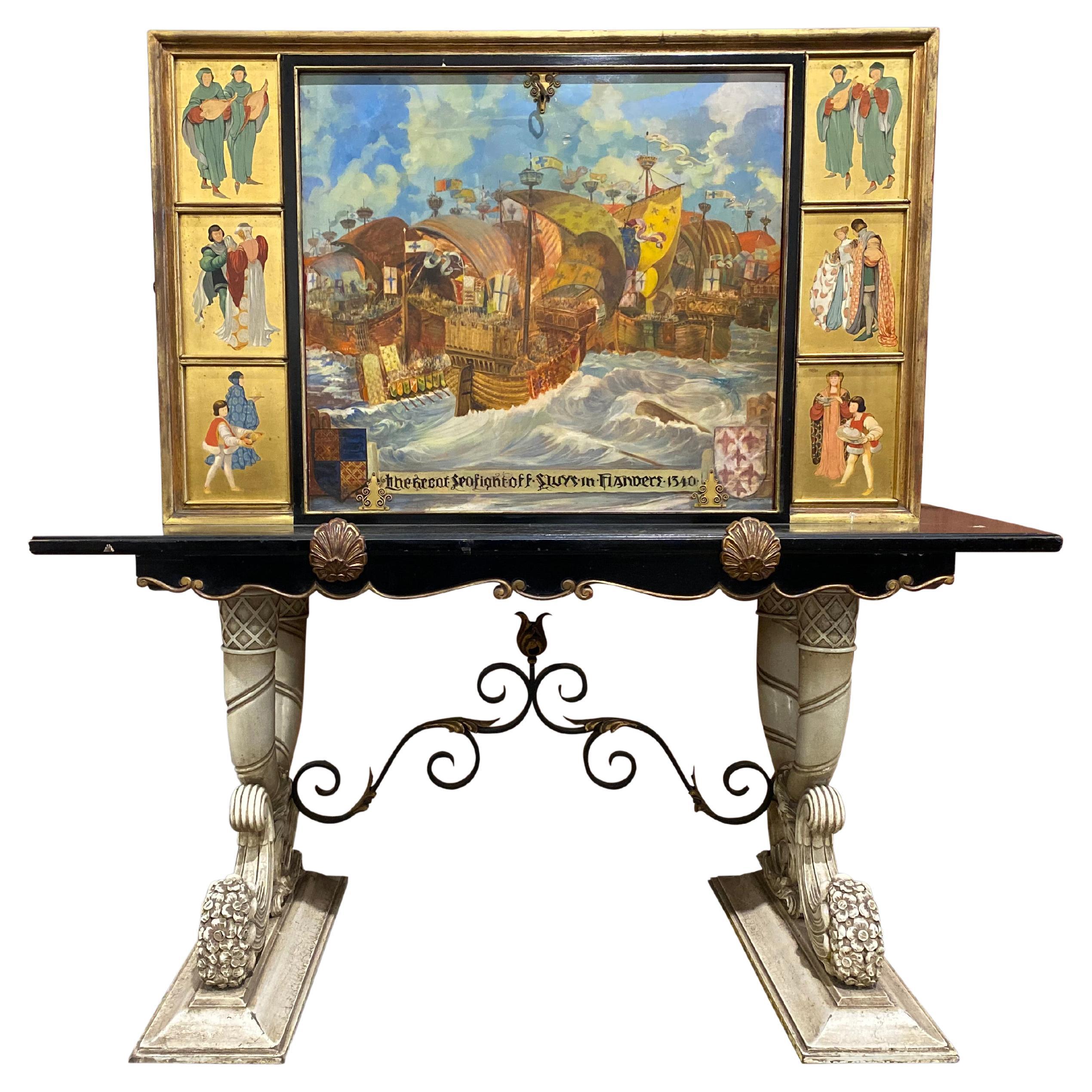 Cabinet peint de style Revive gothique du début du 20e siècle sur Stand en vente