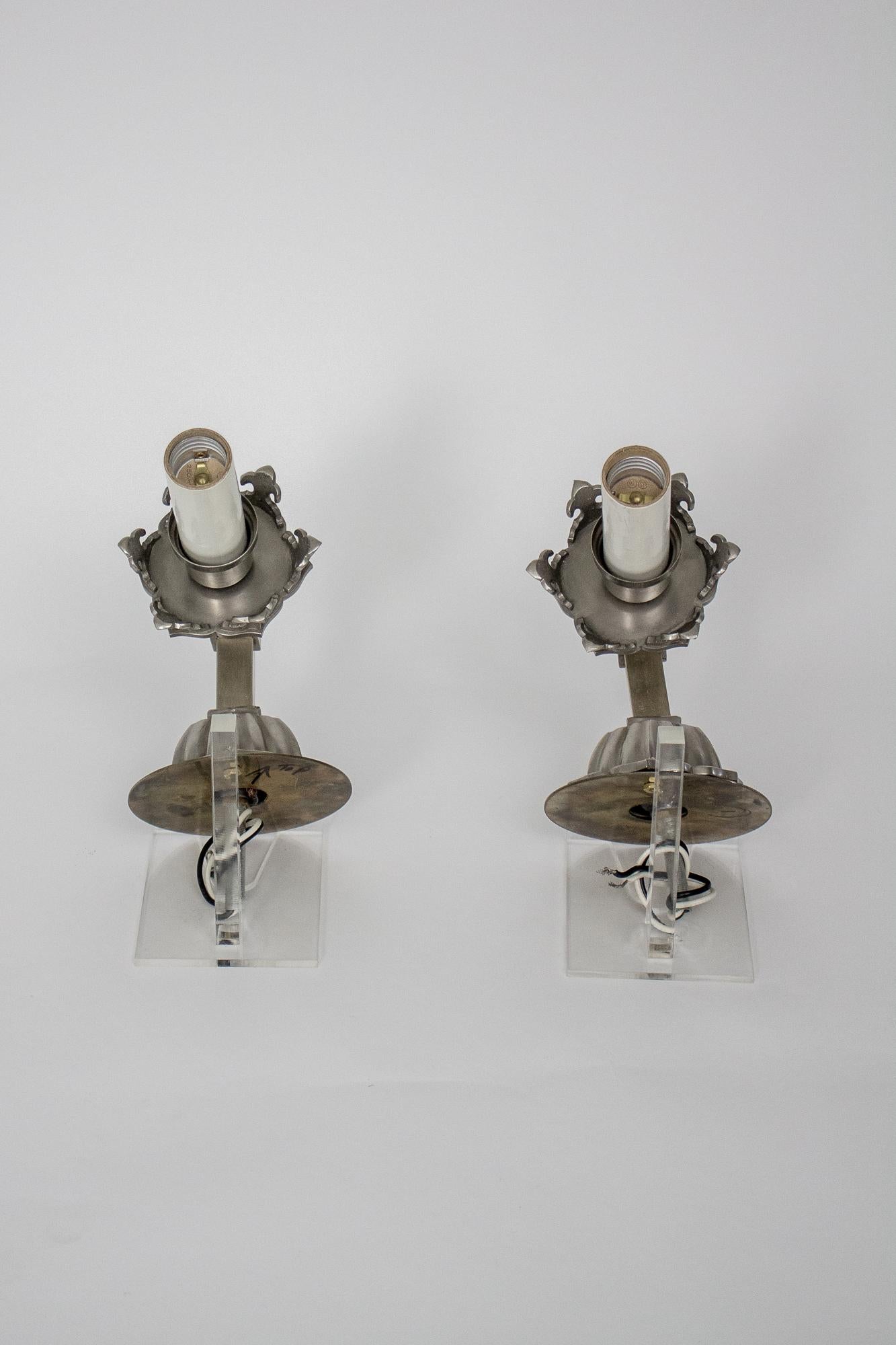 Early 20th Century Gothic Satin Nickel Sconces, a Pair 1