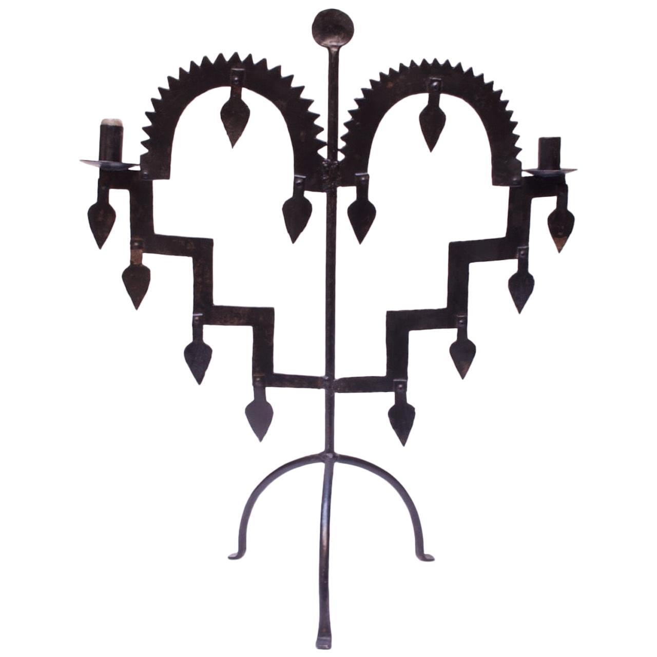 Early 20th Century Gothic Style Wrought Iron Candelabrum on Tripod Stand