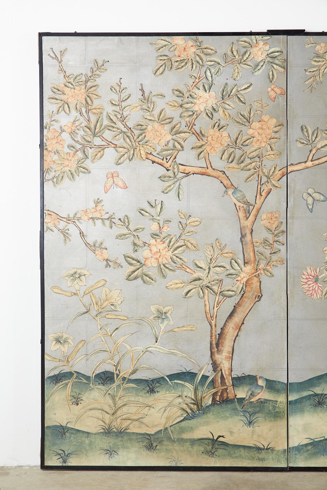 Chinese Early 20th Century Gracie Chinoiserie Style Wallpaper Panel Screen
