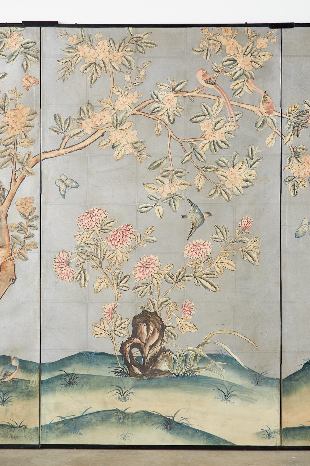 Lacquered Early 20th Century Gracie Chinoiserie Style Wallpaper Panel Screen