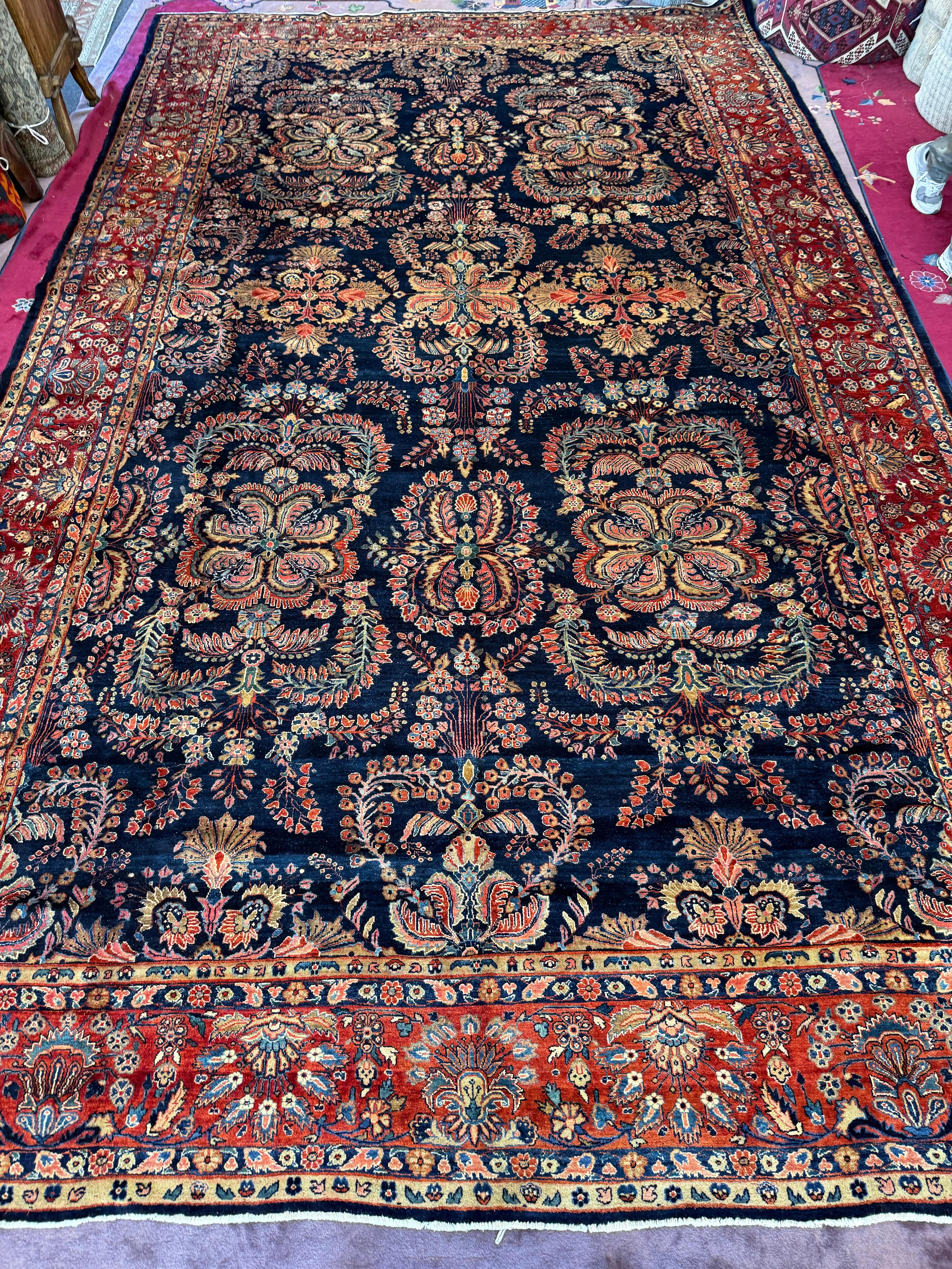 Early 20th Century 1930s Rare Blue Sarouk Mahajaran Persian rug excellent  condition 10x16.9 For Sale