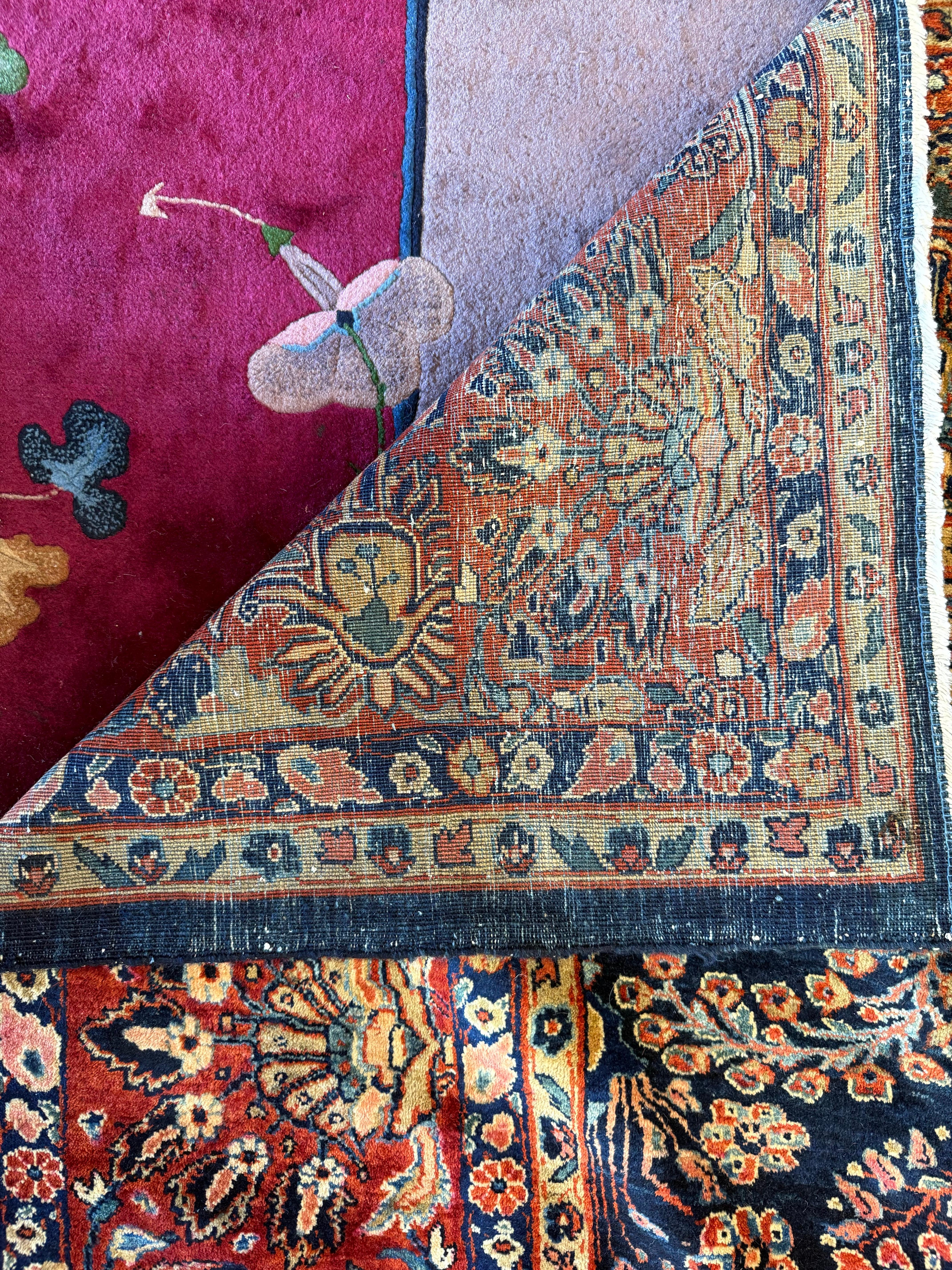 Wool 1930s Rare Blue Sarouk Mahajaran Persian rug excellent  condition 10x16.9 For Sale
