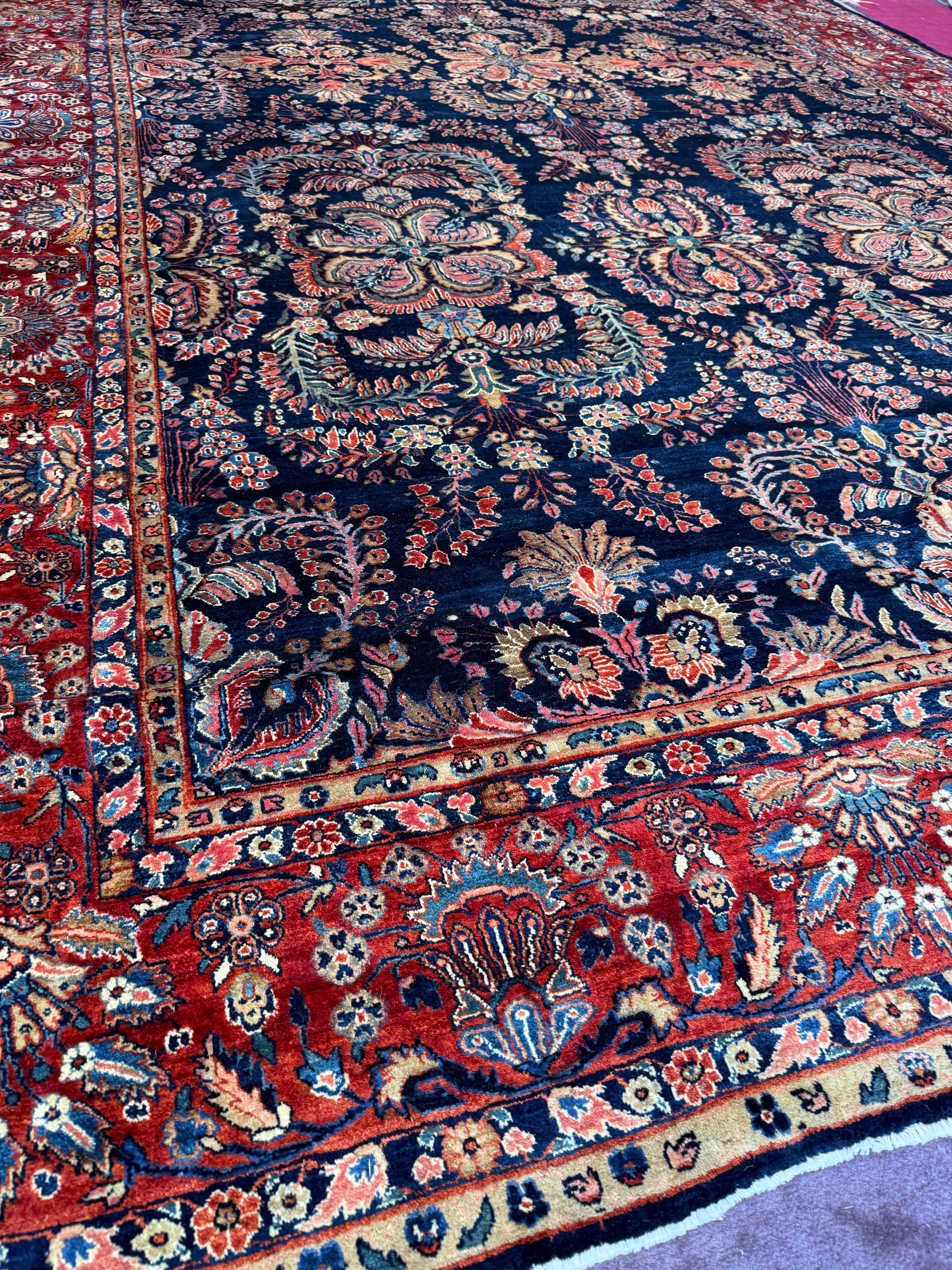 1930s Rare Blue Sarouk Mahajaran Persian rug excellent  condition 10x16.9 For Sale 1