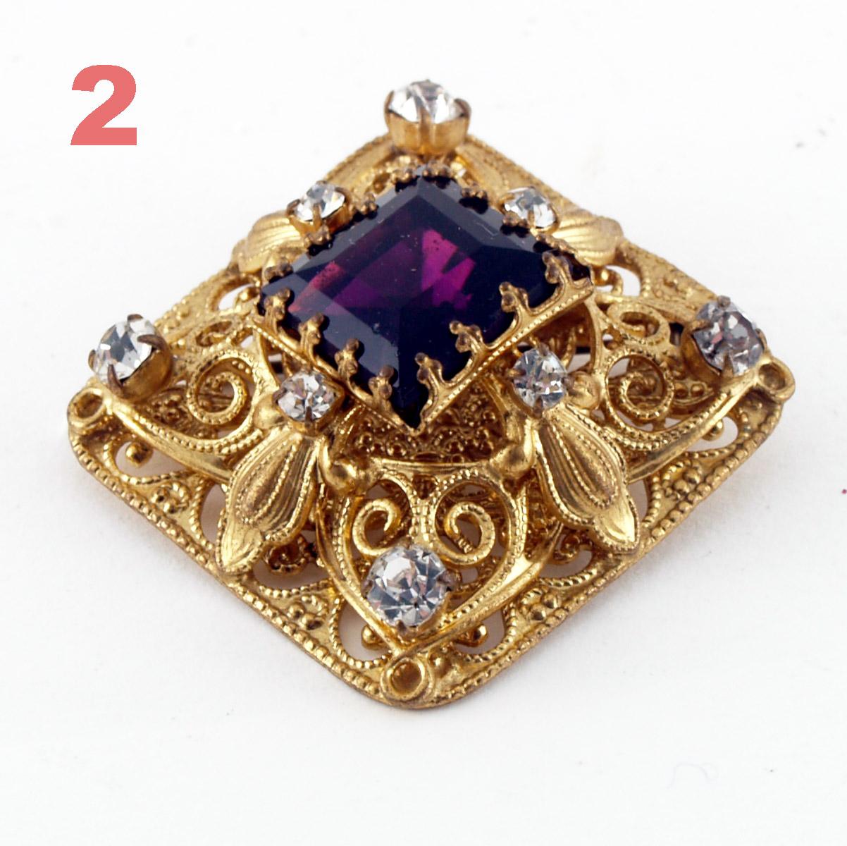 Gilt Early 20th Century Grandma's Brooches, Art Nouveau, Zircons, Hard Stones, Pearls For Sale