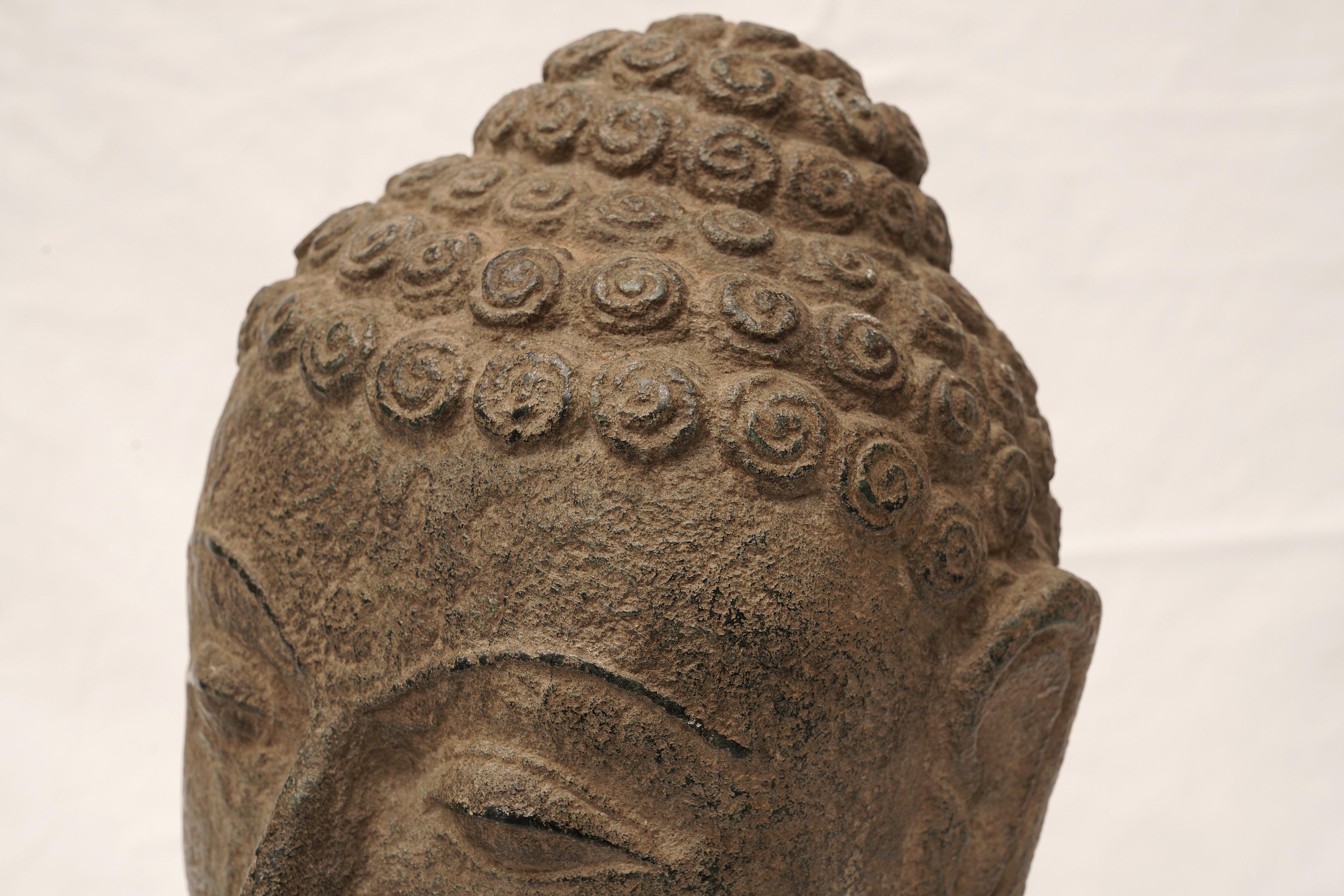 Southeast Asian Early 20th Century Granite Buddha Head, Southeast Asia