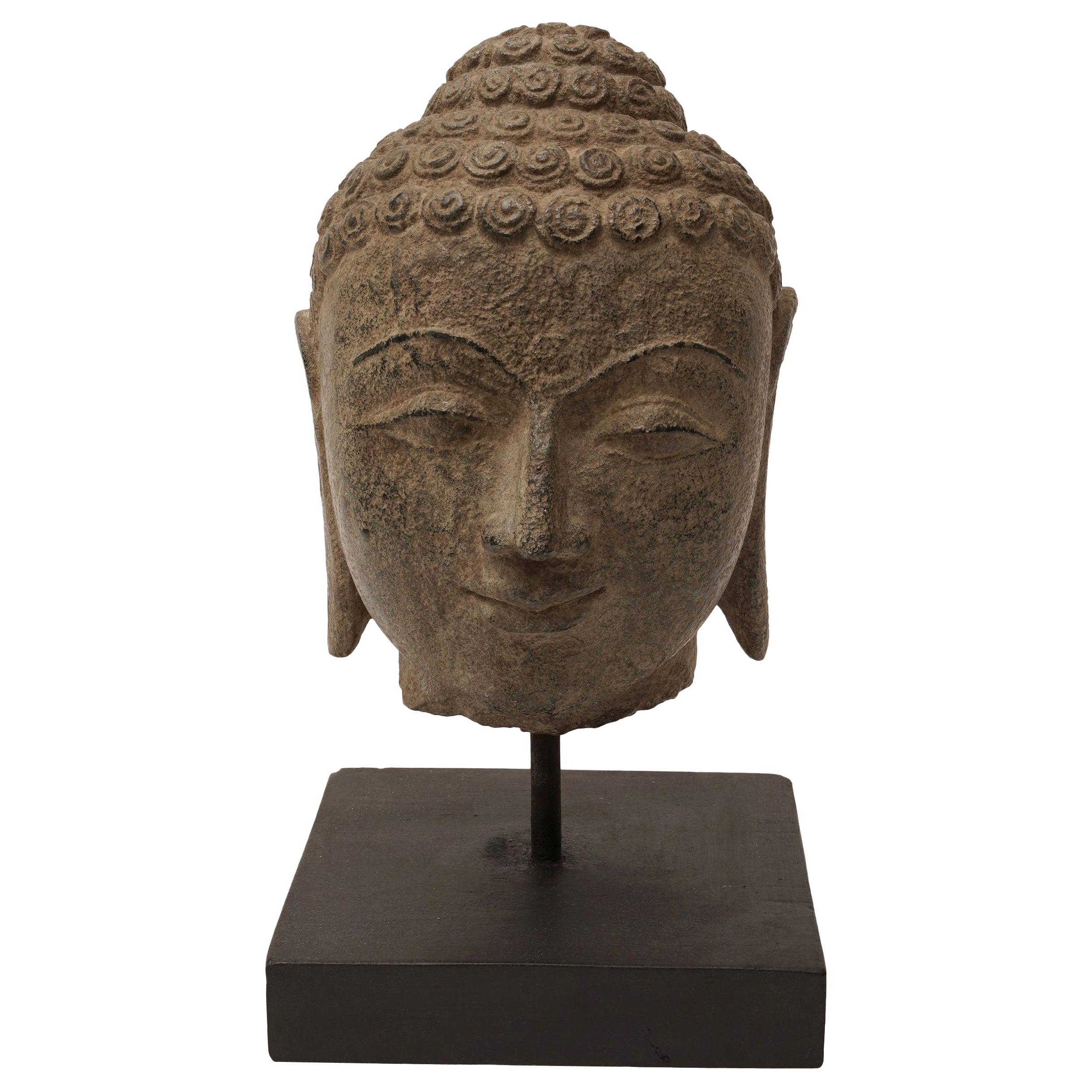 Early 20th Century Granite Buddha Head, Southeast Asia
