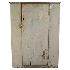 Used Early 20th Century Gray Primitive Blind door painted cupboard