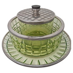 Early 20th Century Green Crystal Aviale Set Mounted in Silver