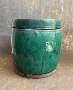 Early 20th Century Green Glazed Ceramic Chinese Medicine Jar