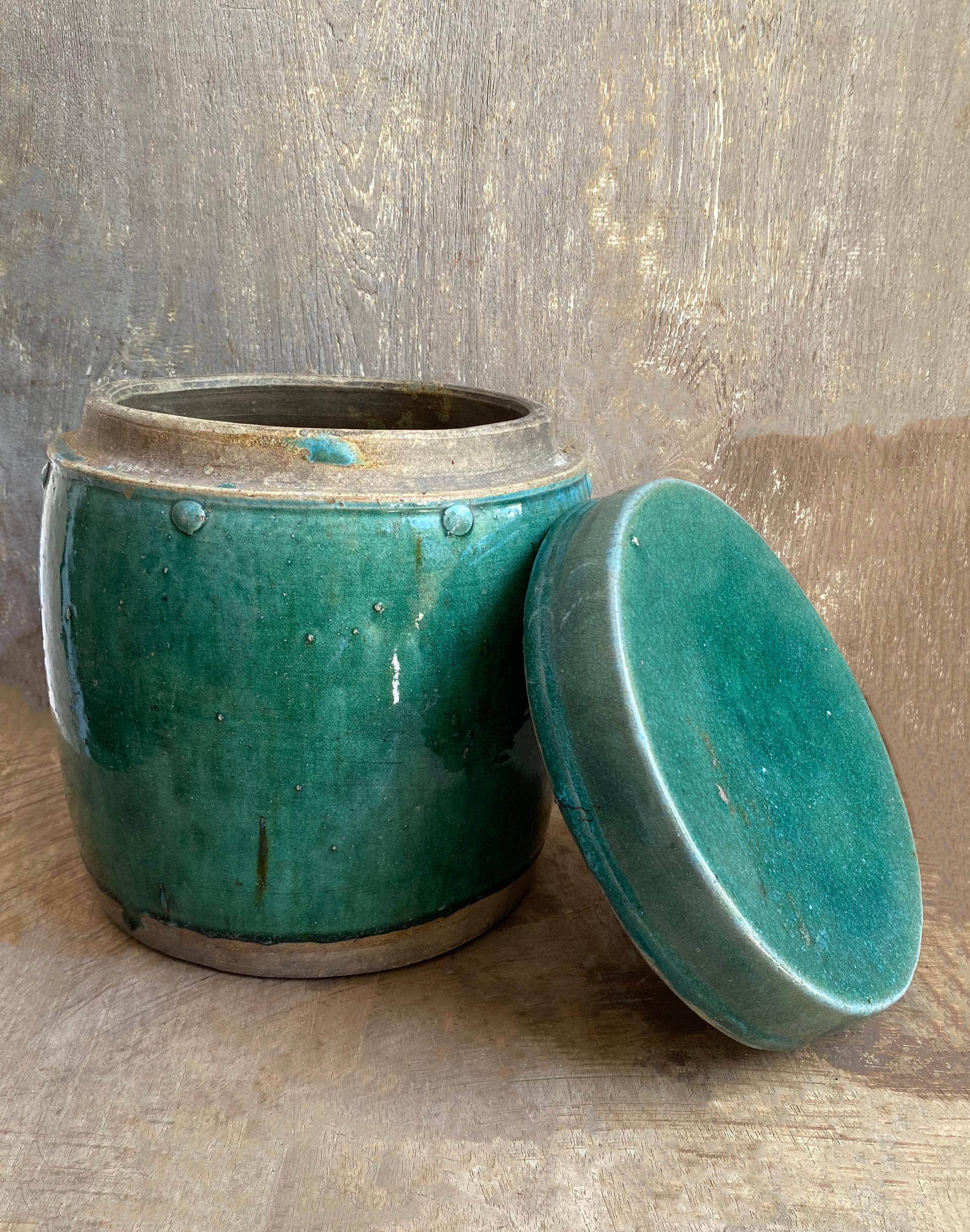 Other Early 20th Century Green Glazed Ceramic Chinese Medicine Jar