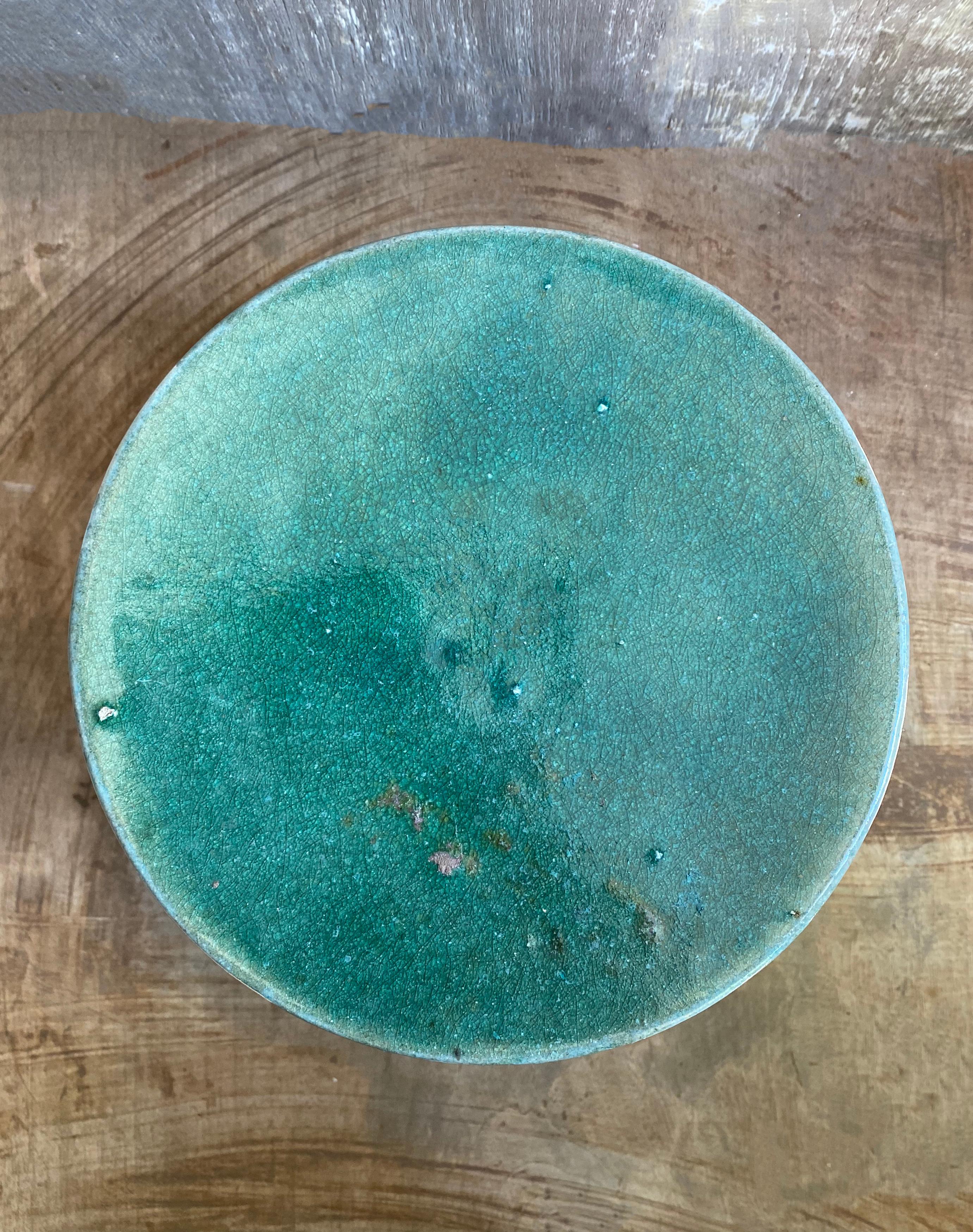Early 20th Century Green Glazed Ceramic Chinese Medicine Jar 1