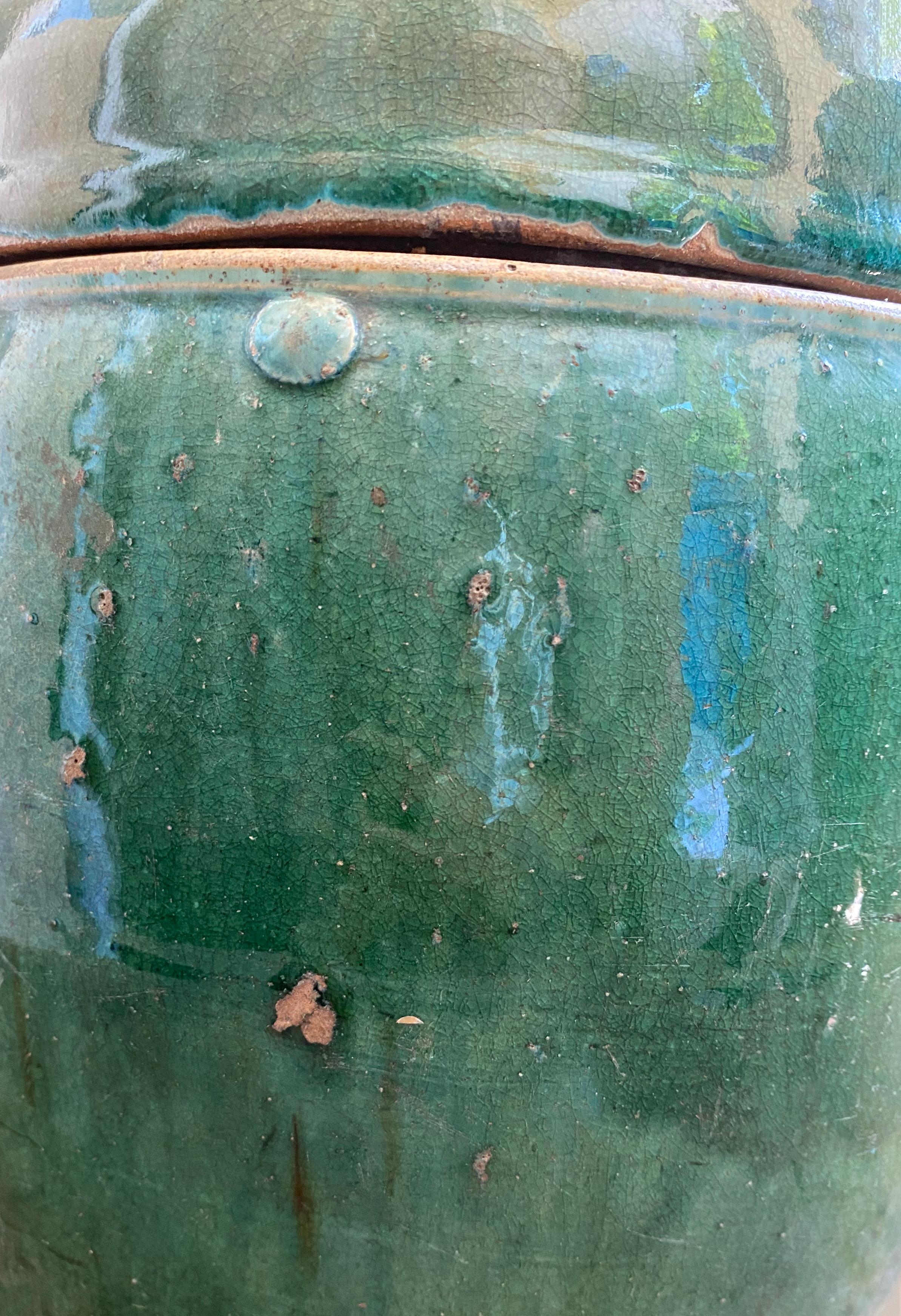 Early 20th Century Green Glazed Ceramic Chinese Medicine Jar 2