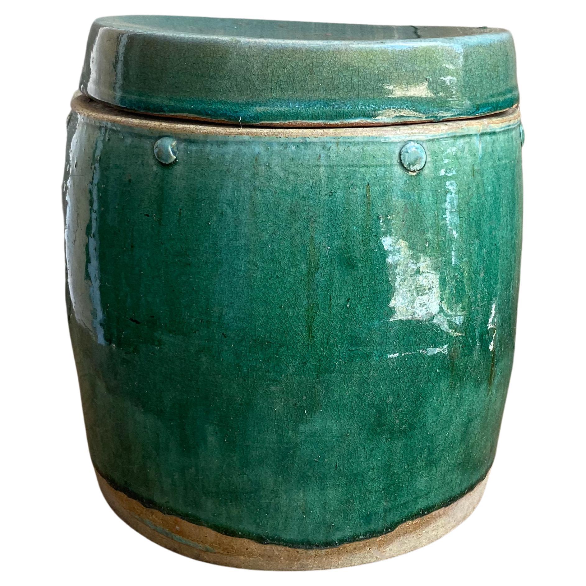 Early 20th Century Green Glazed Ceramic Chinese Medicine Jar