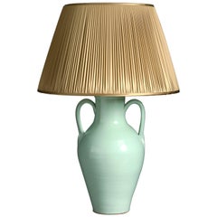 Early 20th Century Green Glazed Ceramic Vase Lamp Base