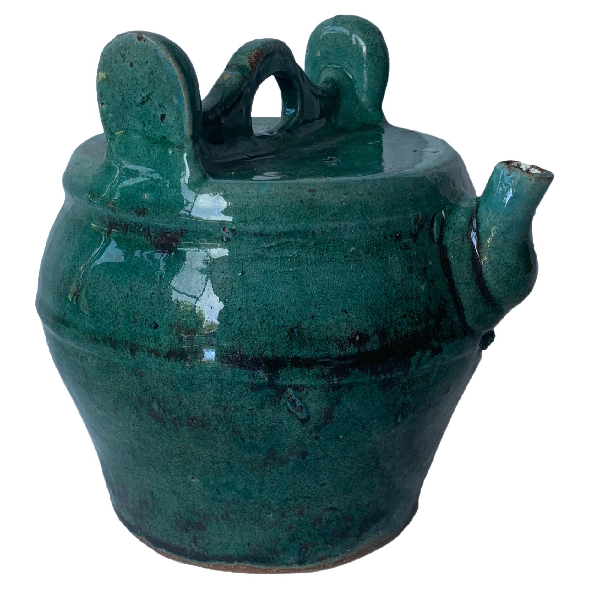 Chinese Ceramic Green Glazed 'Shiwan' Teapot, Early 20th Century  For Sale