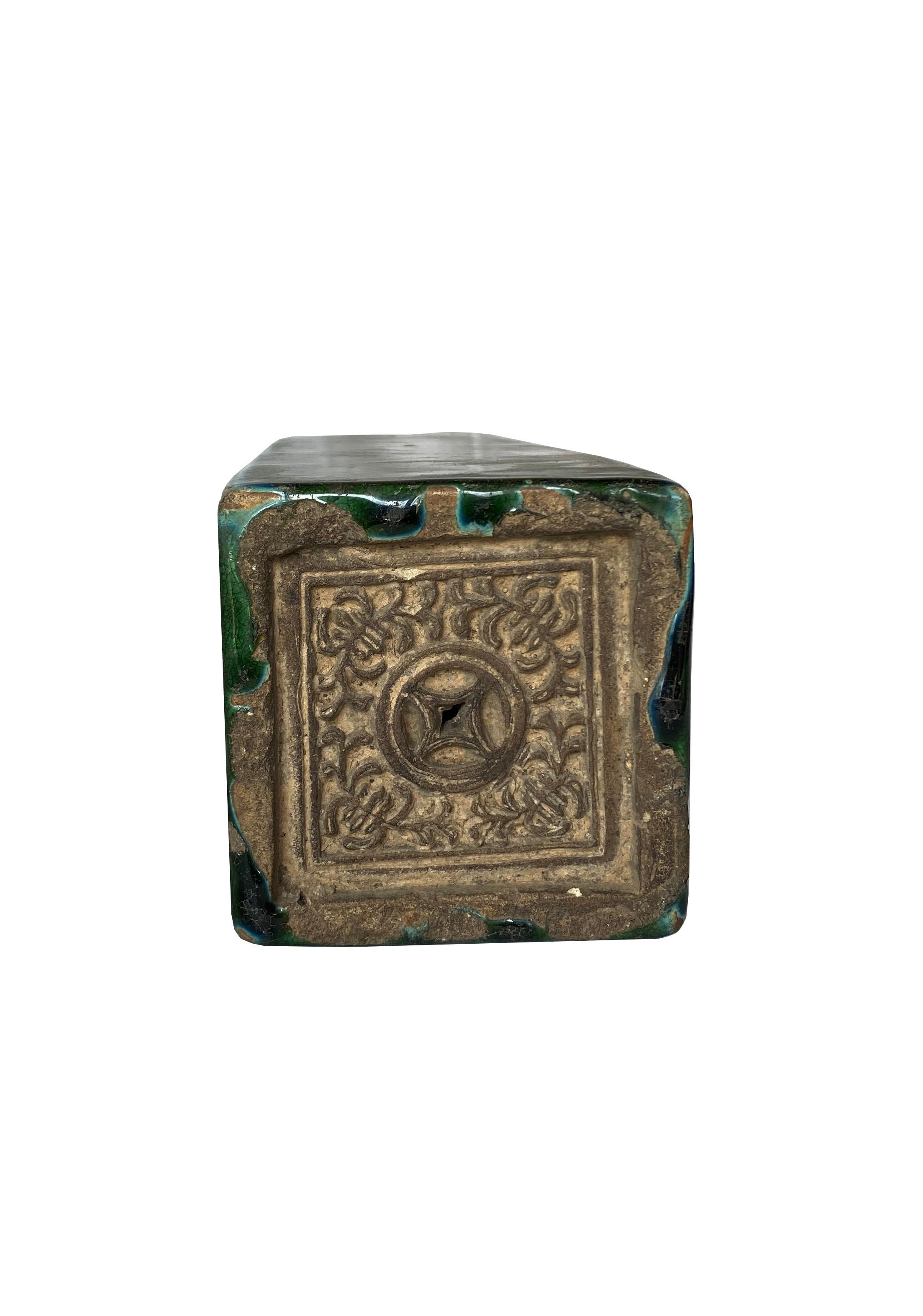 Ceramic  Chinese ceramic Green Glazed 'Shiwan' Opium Pillow, Early 20th Century For Sale