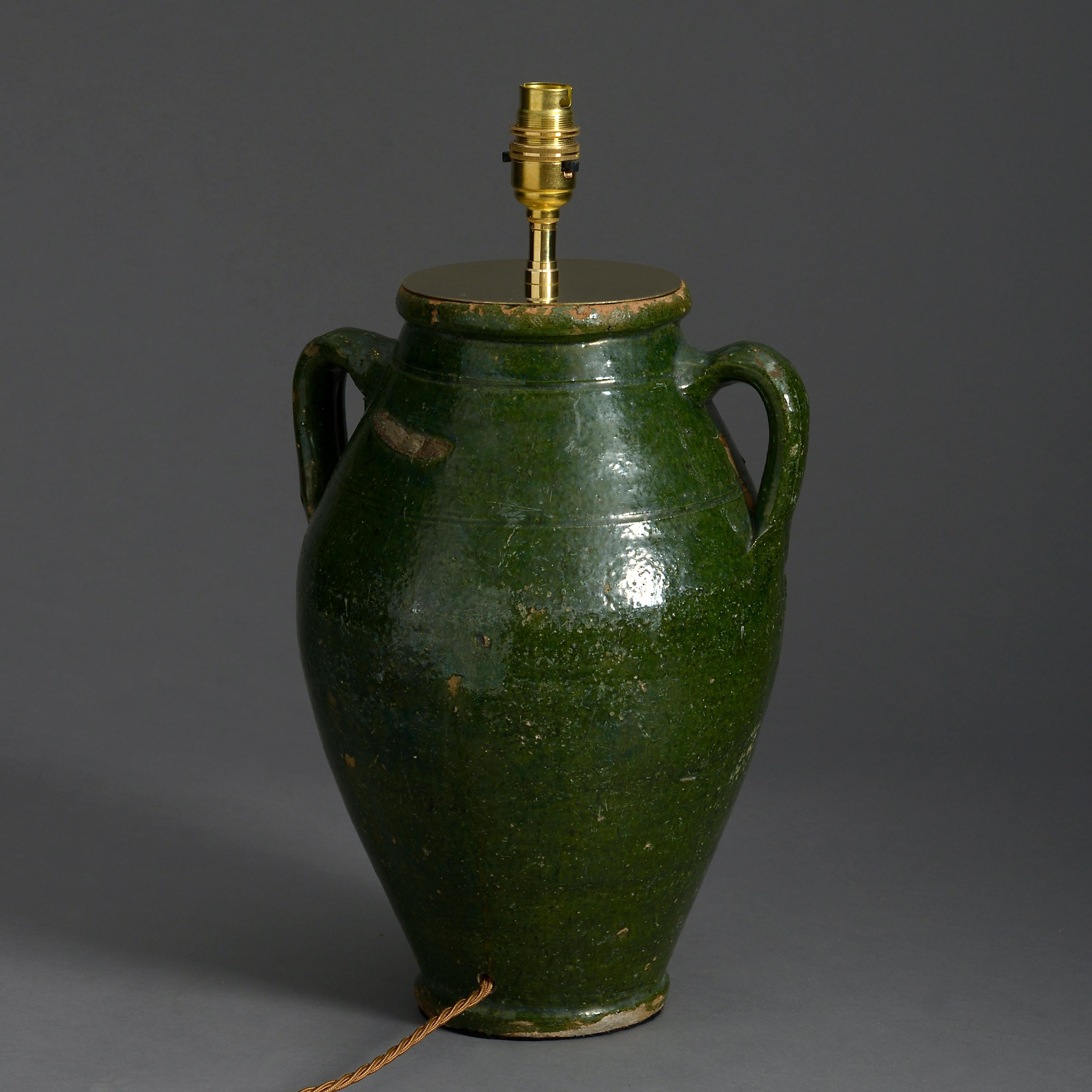 green pottery lamp
