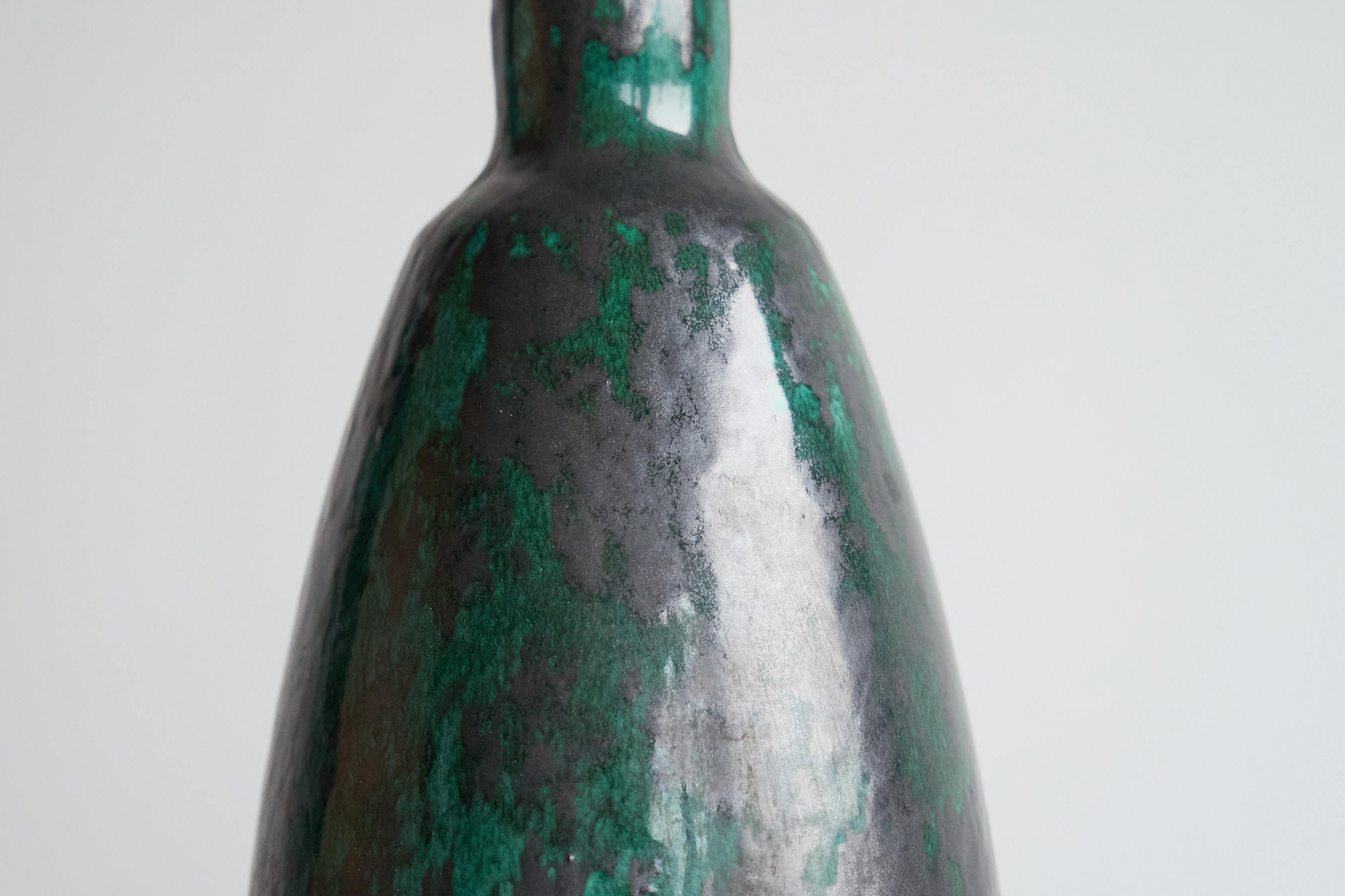 Lampe de table en poterie de studio à glaçure verte du début du 20e siècle 1930 en vente 1