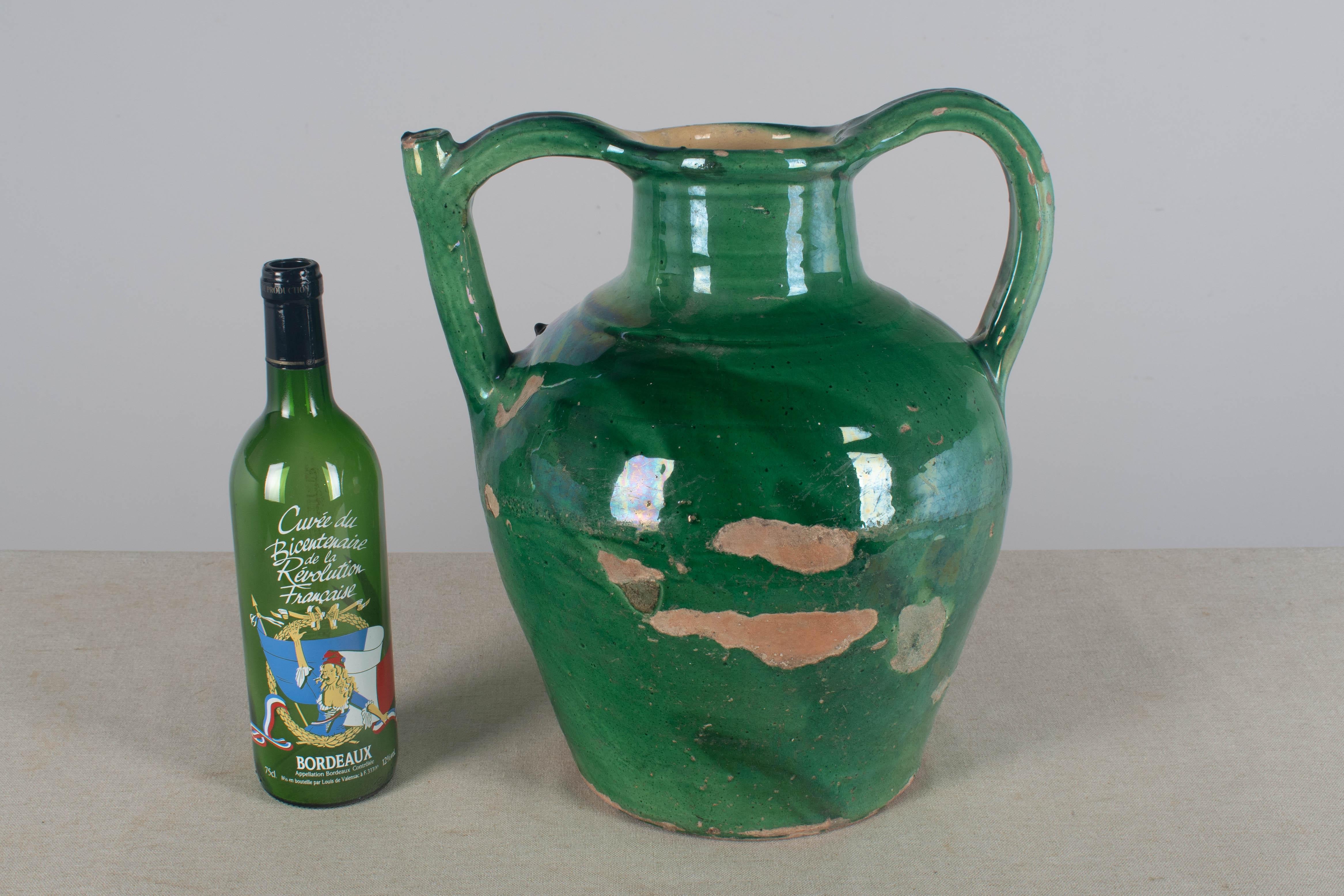 French Provincial Early 20th Century Green Glazed Water Jug from France  14