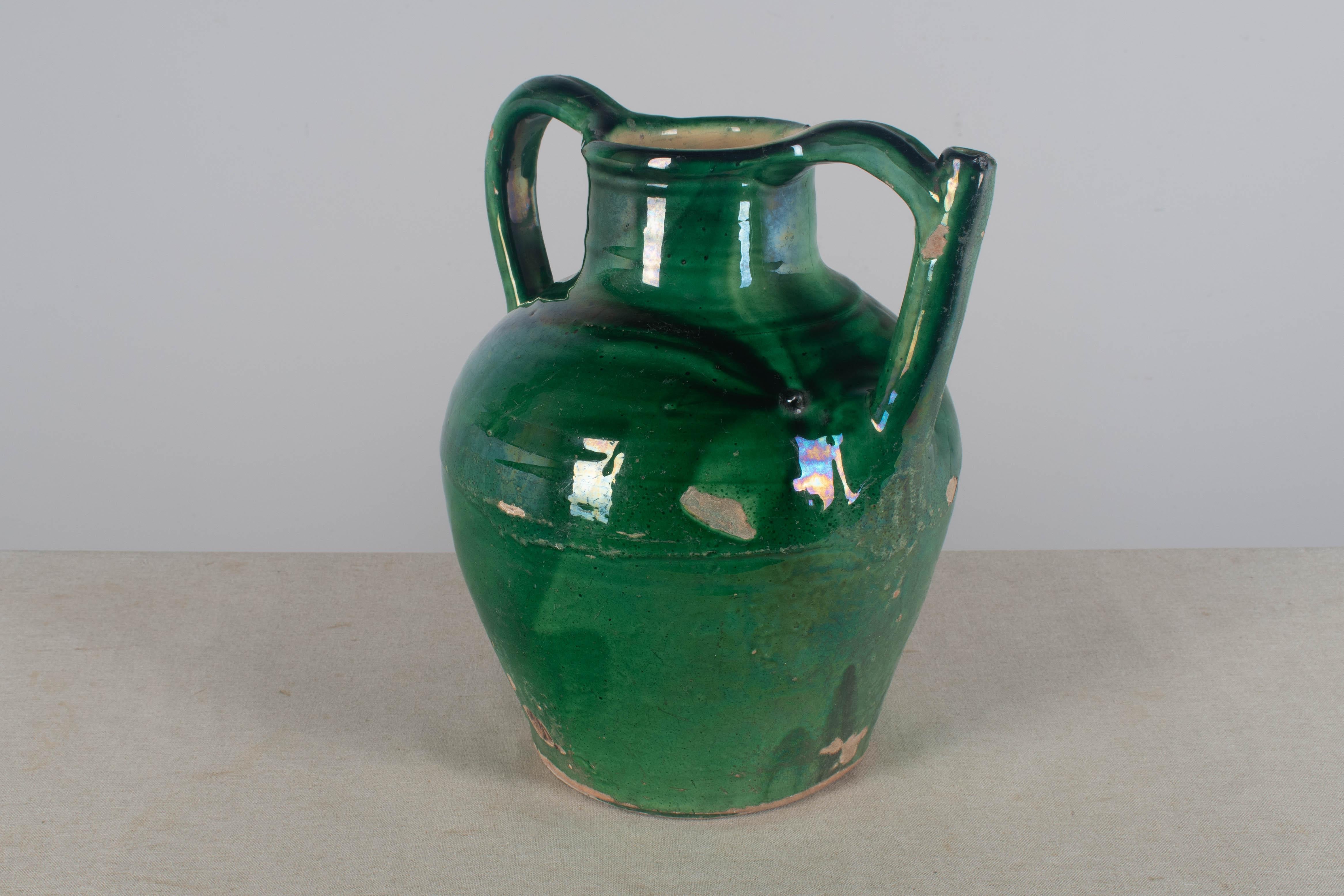 French Early 20th Century Green Glazed Water Jug from France  14