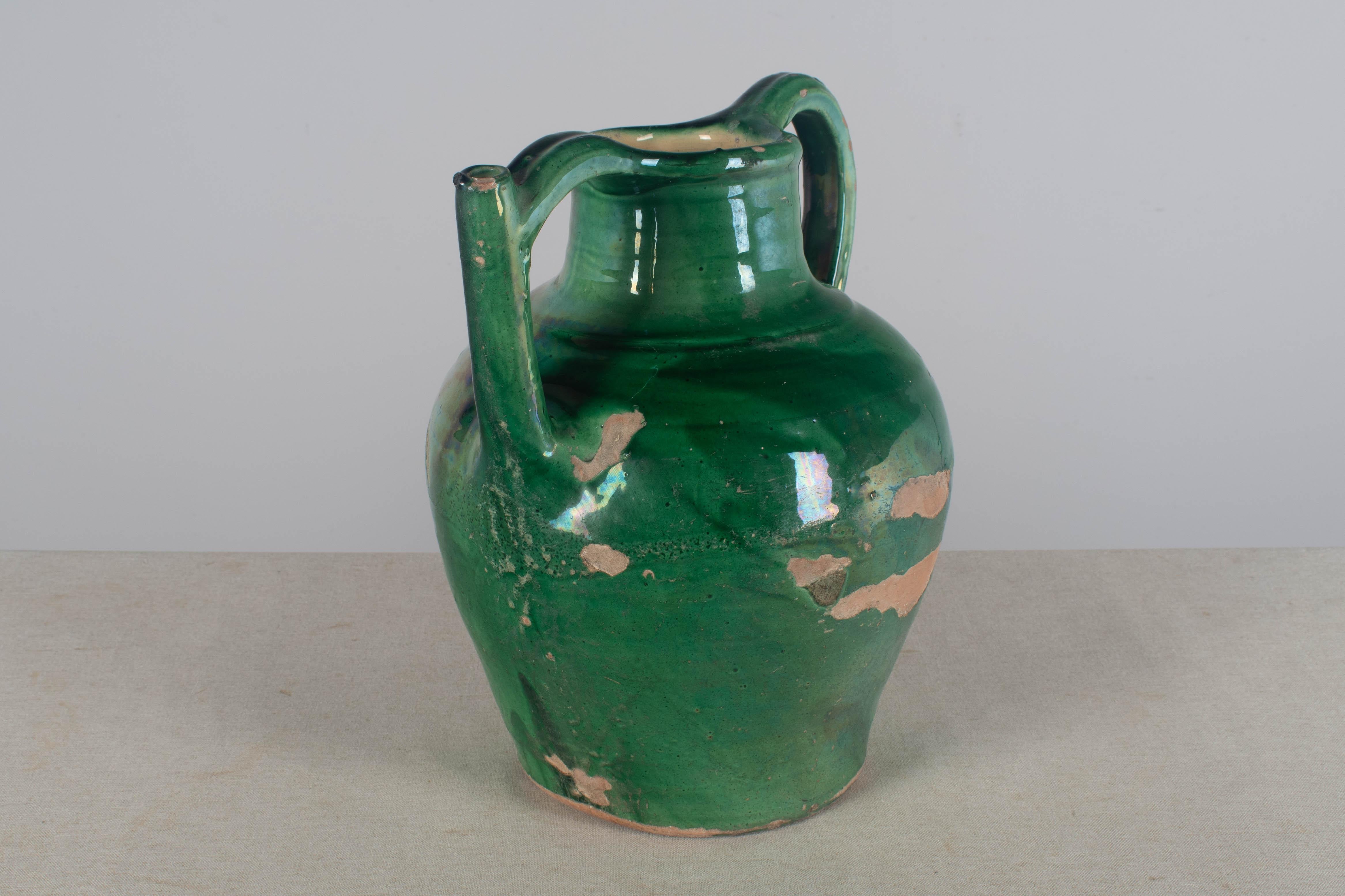 Hand-Carved Early 20th Century Green Glazed Water Jug from France  14