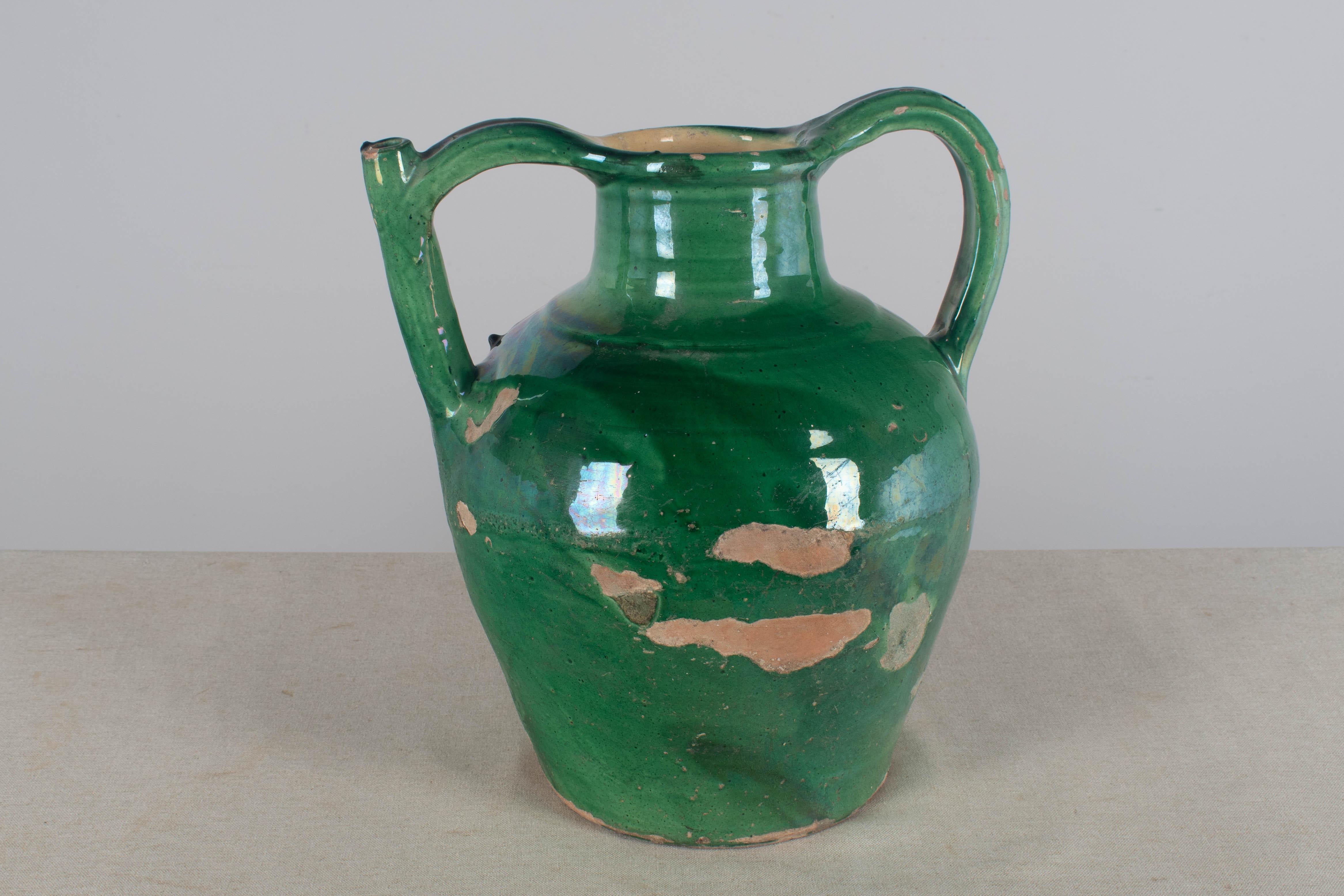 Terracotta Early 20th Century Green Glazed Water Jug from France  14
