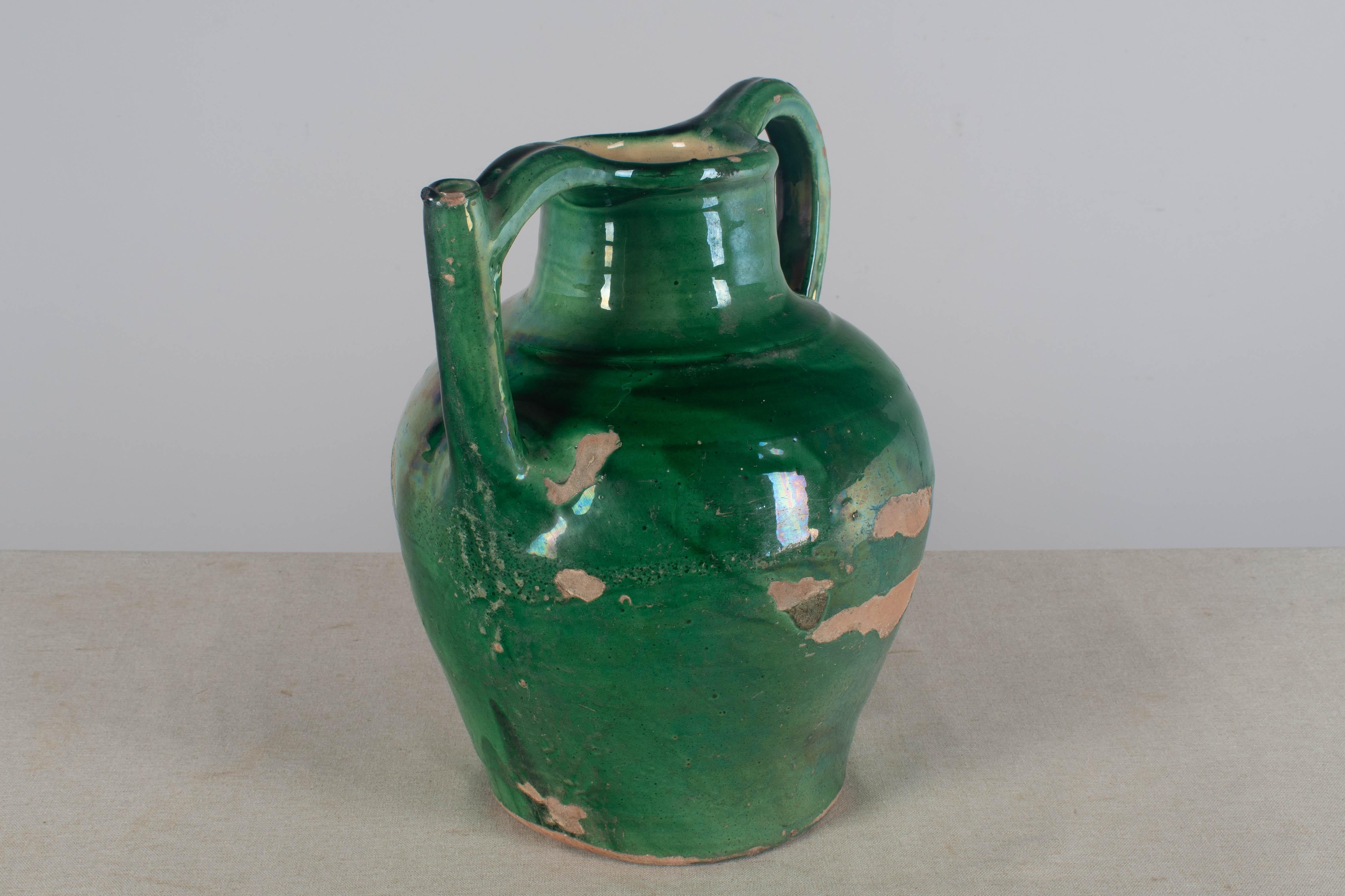 Early 20th Century Green Glazed Water Jug from France  14