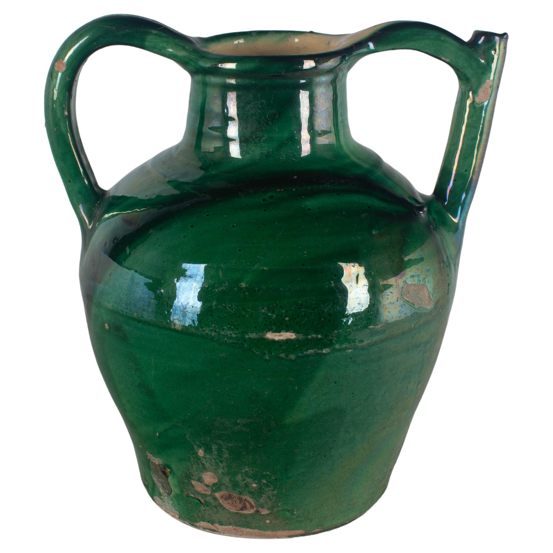 Early 20th Century Green Glazed Water Jug from France
