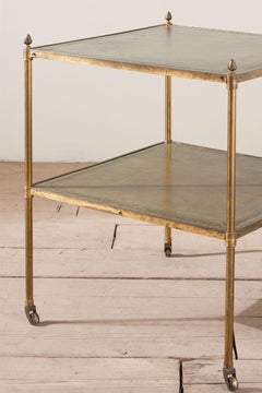 Early 20th century Green leather and brass side table
