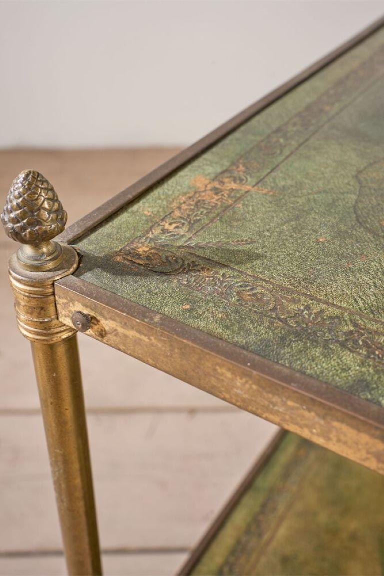 Early 20th century Green leather and brass side table In Excellent Condition For Sale In Malton, GB