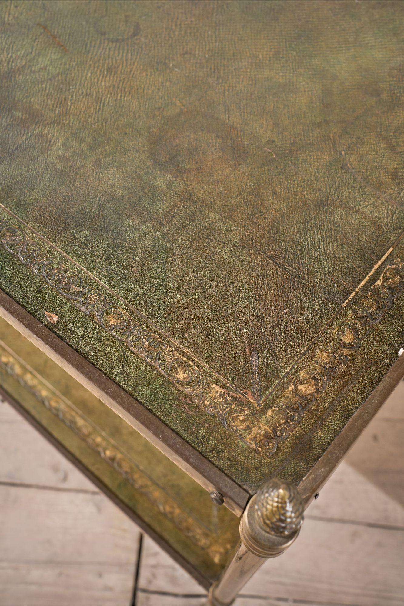 Brass Early 20th century Green leather and brass side table For Sale