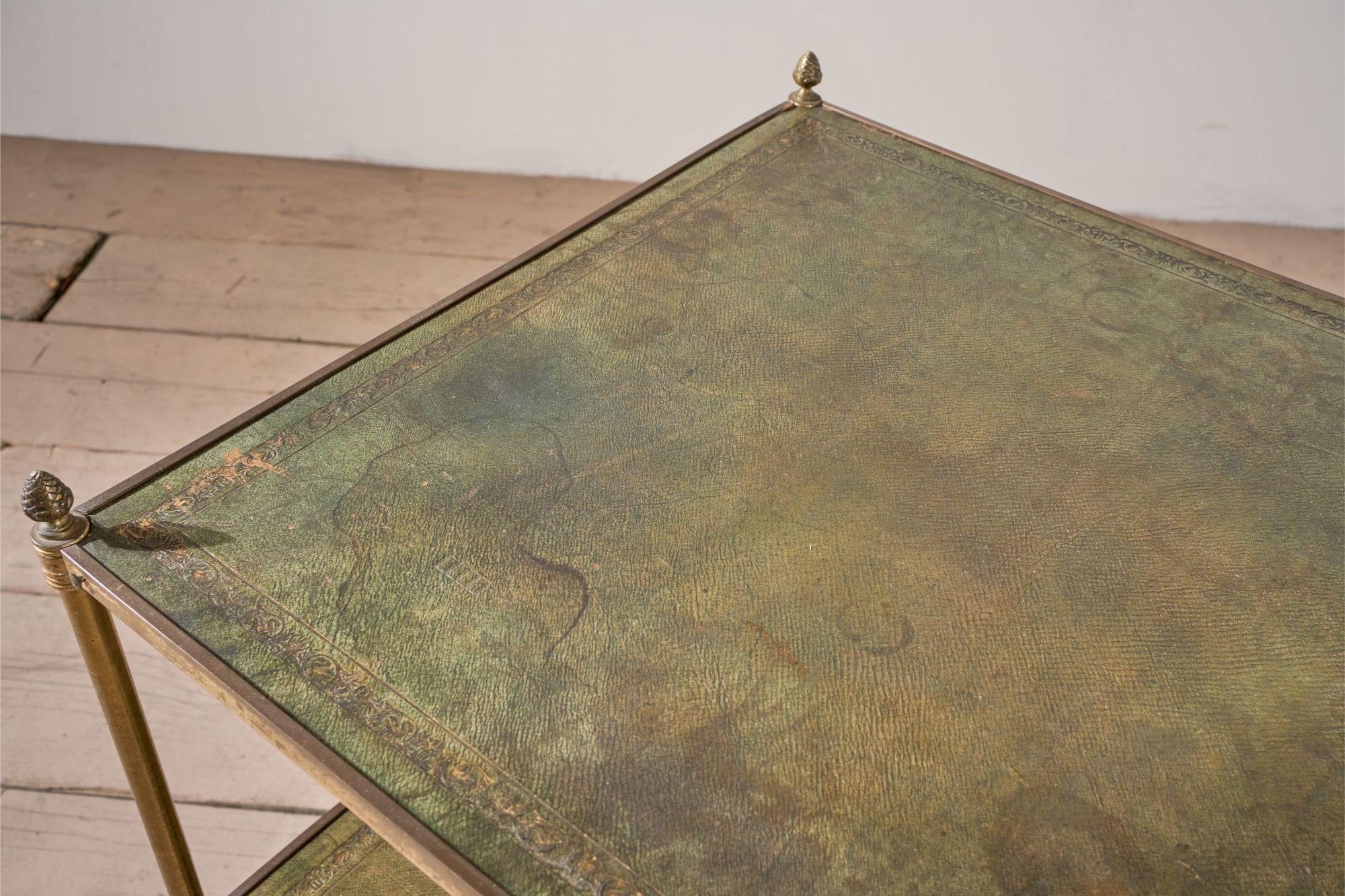 Early 20th century Green leather and brass side table For Sale 2